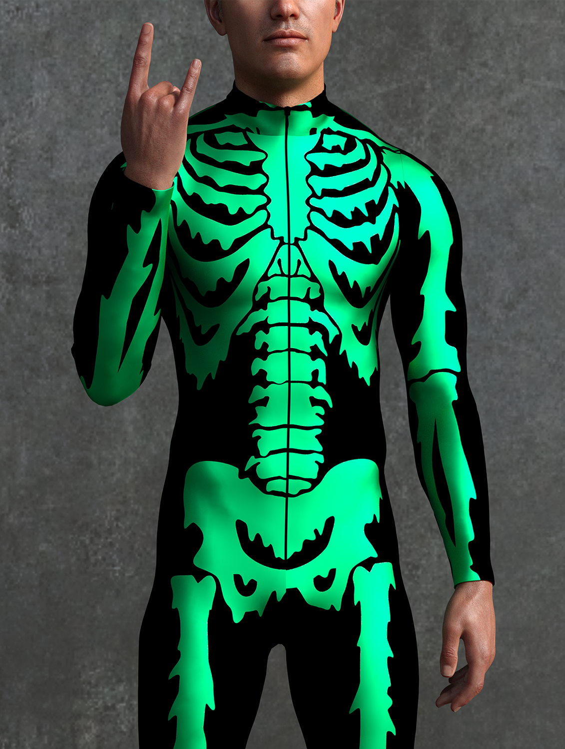 Green Goosebumps Skeleton Male Costume