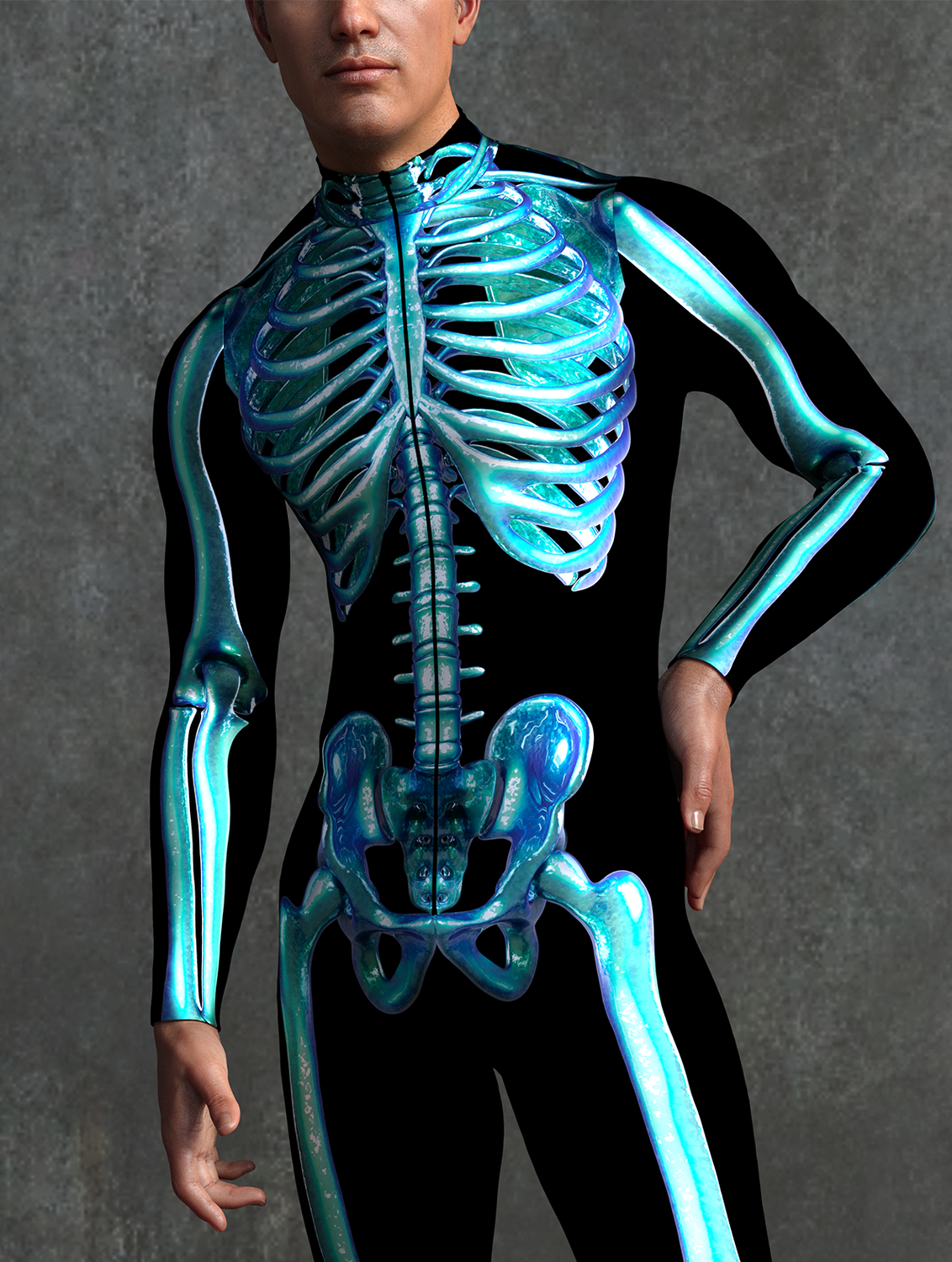 Blue Candy Skeleton Male Costume 7