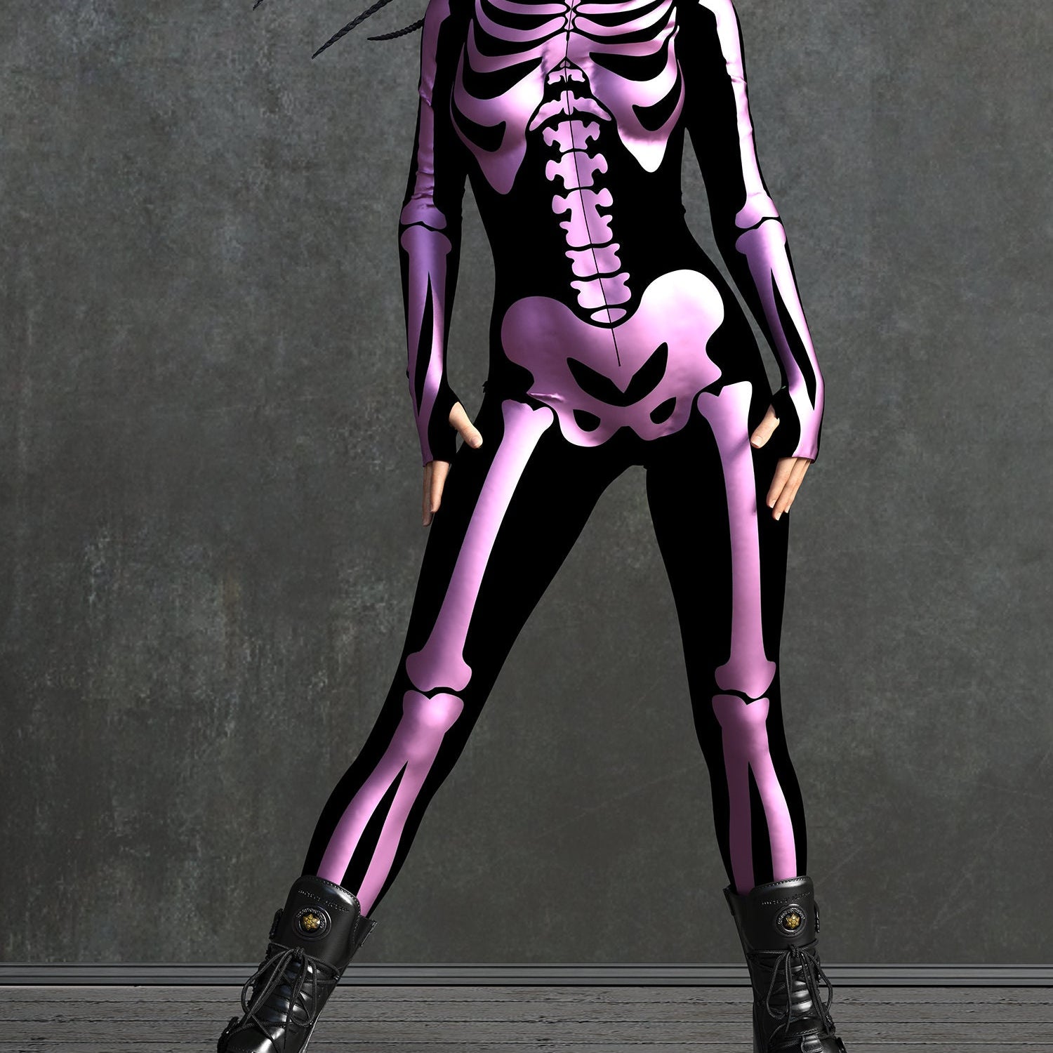 Pink Bossy Skeleton Costume Lycra