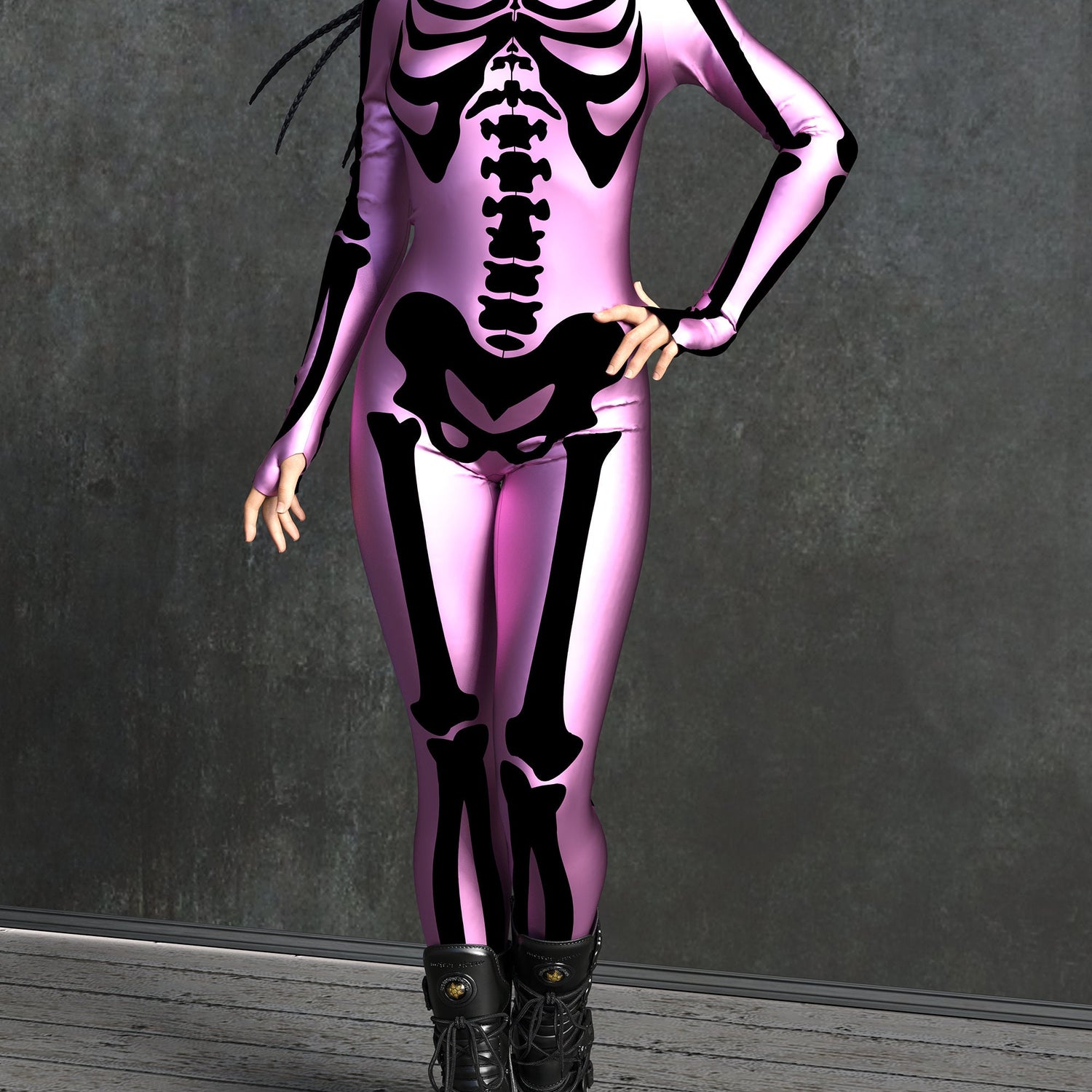 Pink n Black Bossy Skeleton Costume Lycra