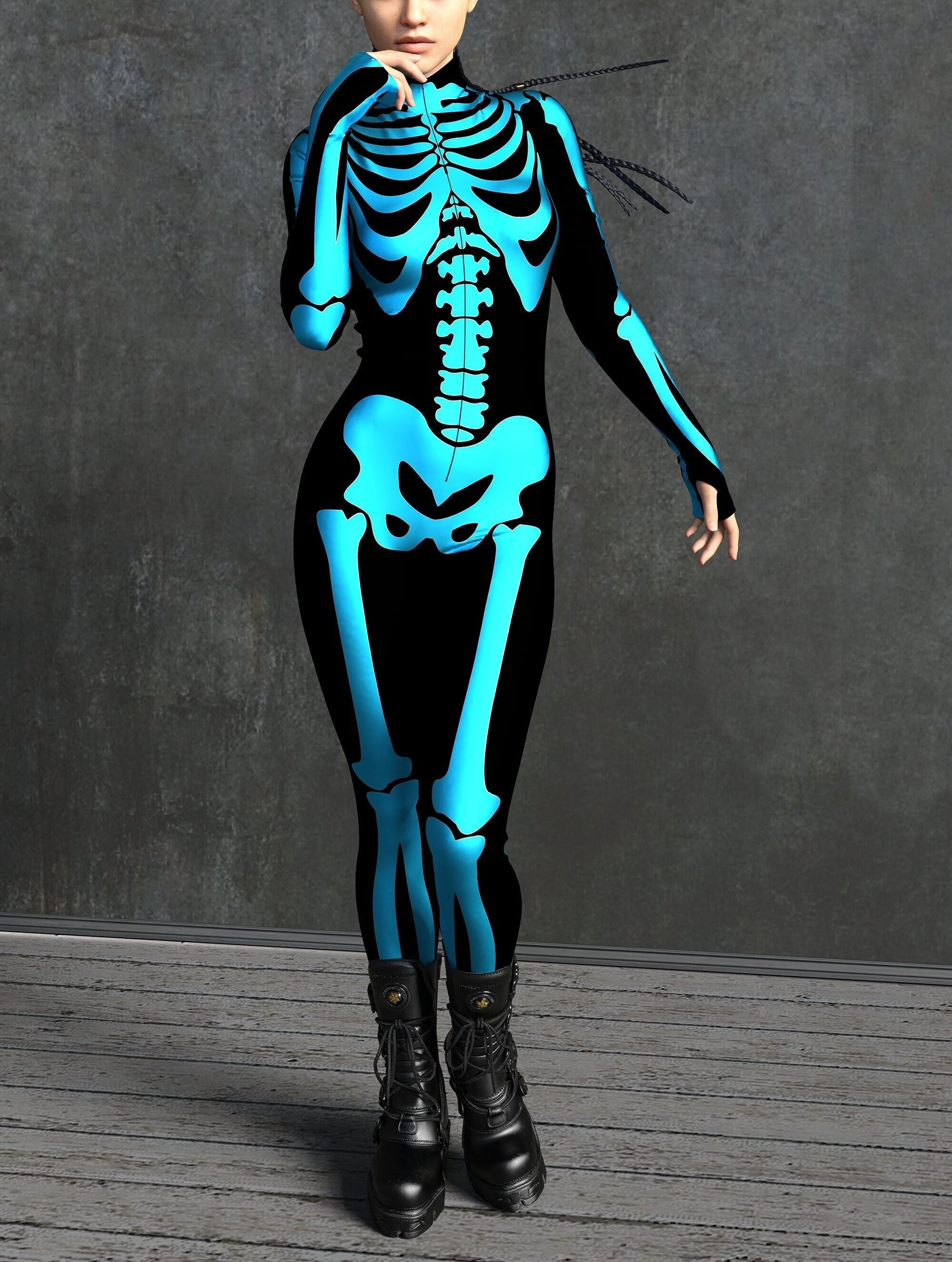 Blue Bossy Skeleton Costume 2