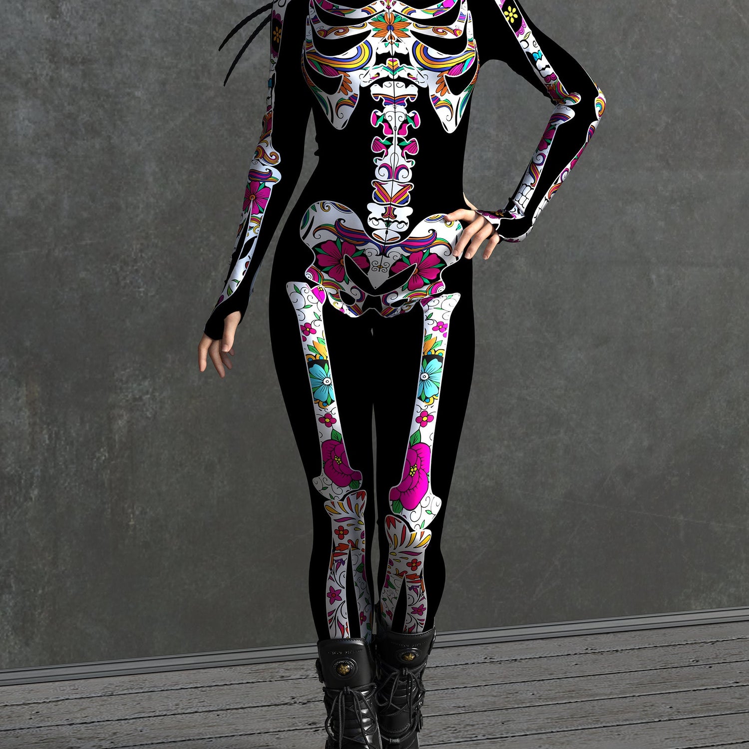 La Muerte Color Skeleton Costume Lycra