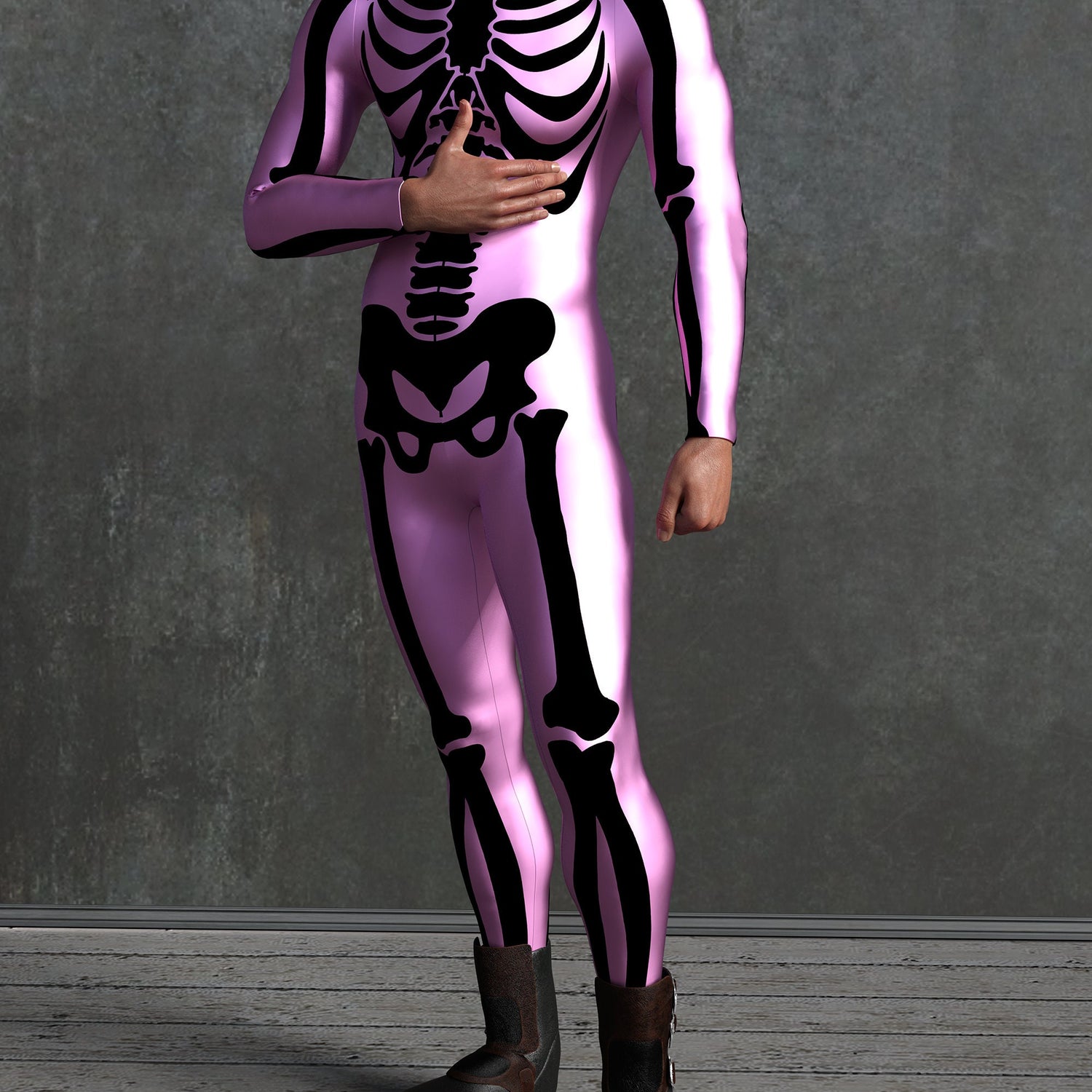 Men Pink n Black Bossy Skeleton Male Costume