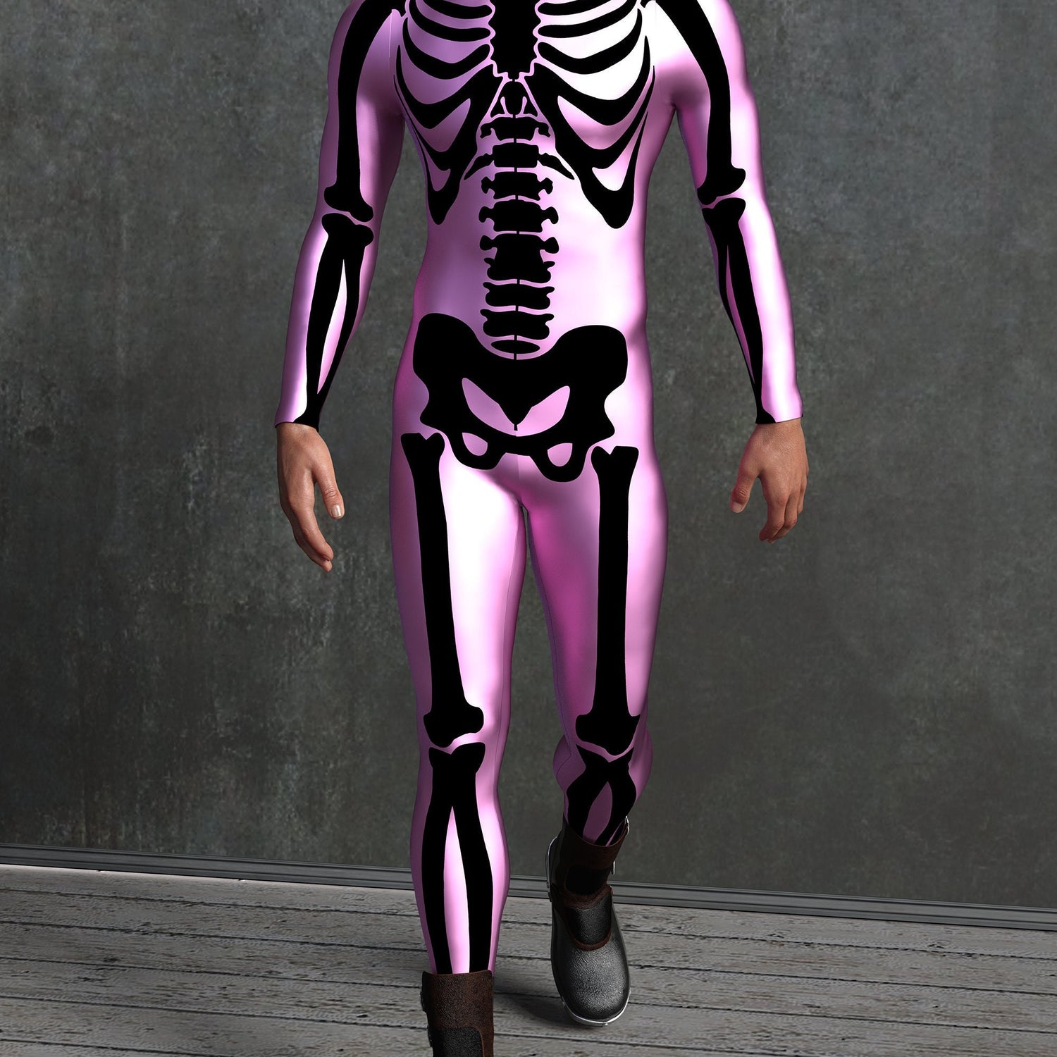 Pink n Black Bossy Skeleton Male Costume Pink