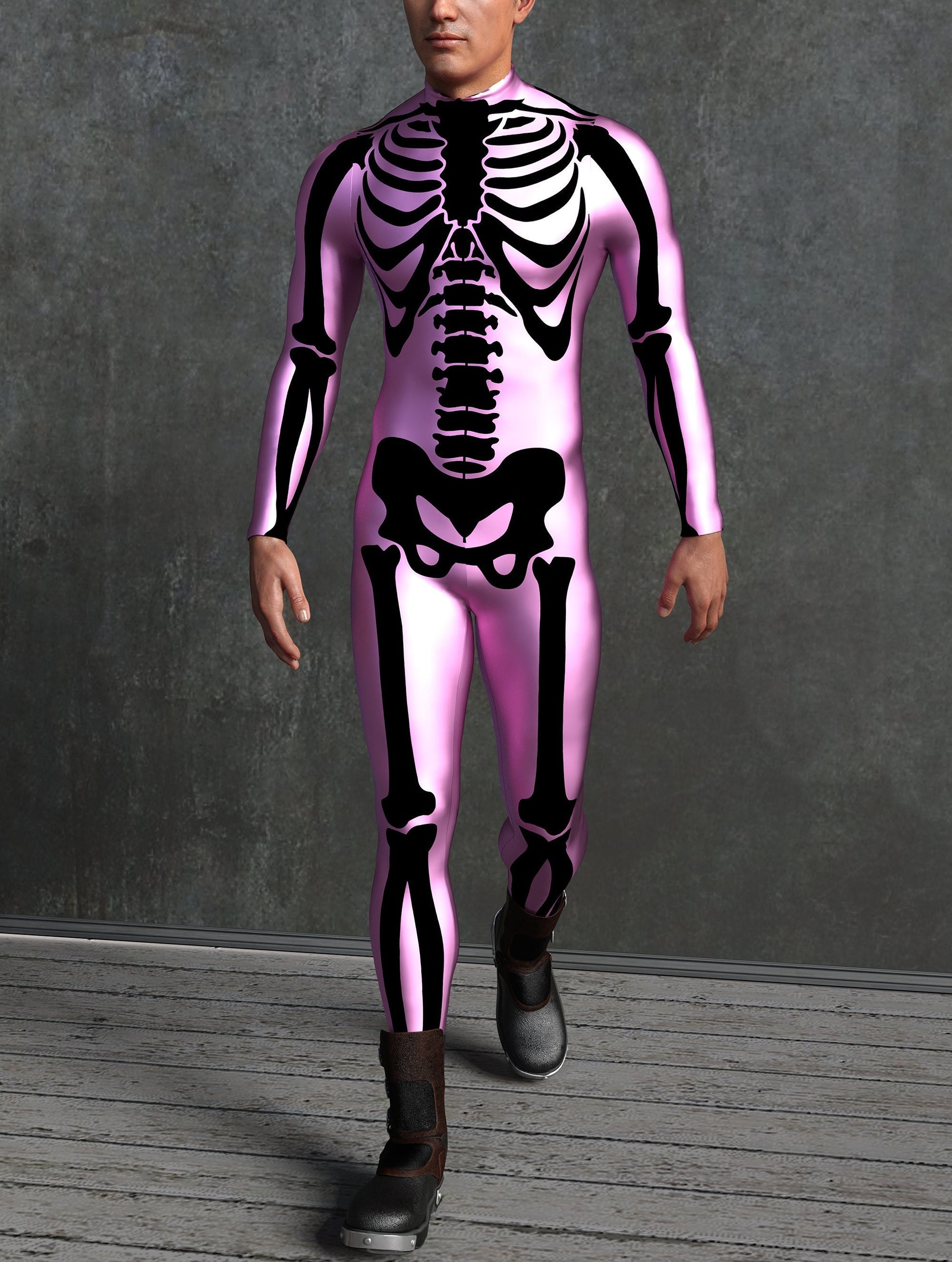 Pink n Black Bossy Skeleton Male Costume 2