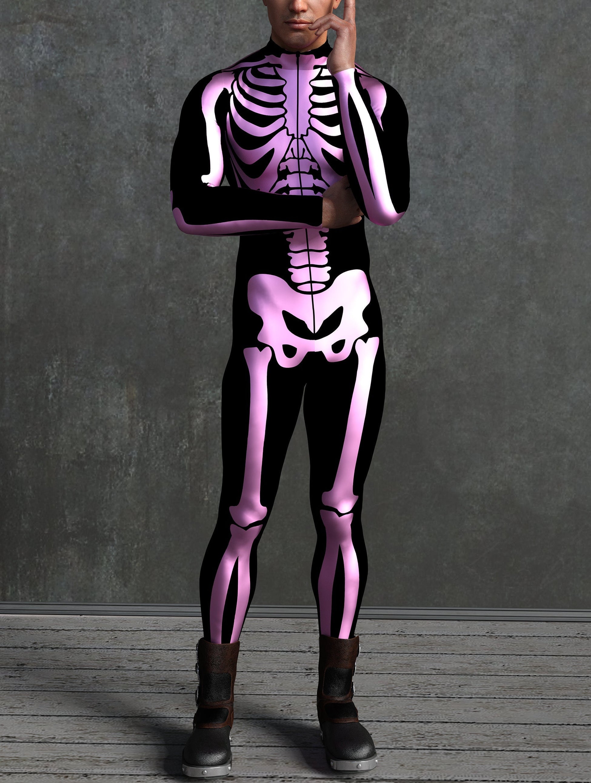 Pink Bossy Skeleton Male Costume 2