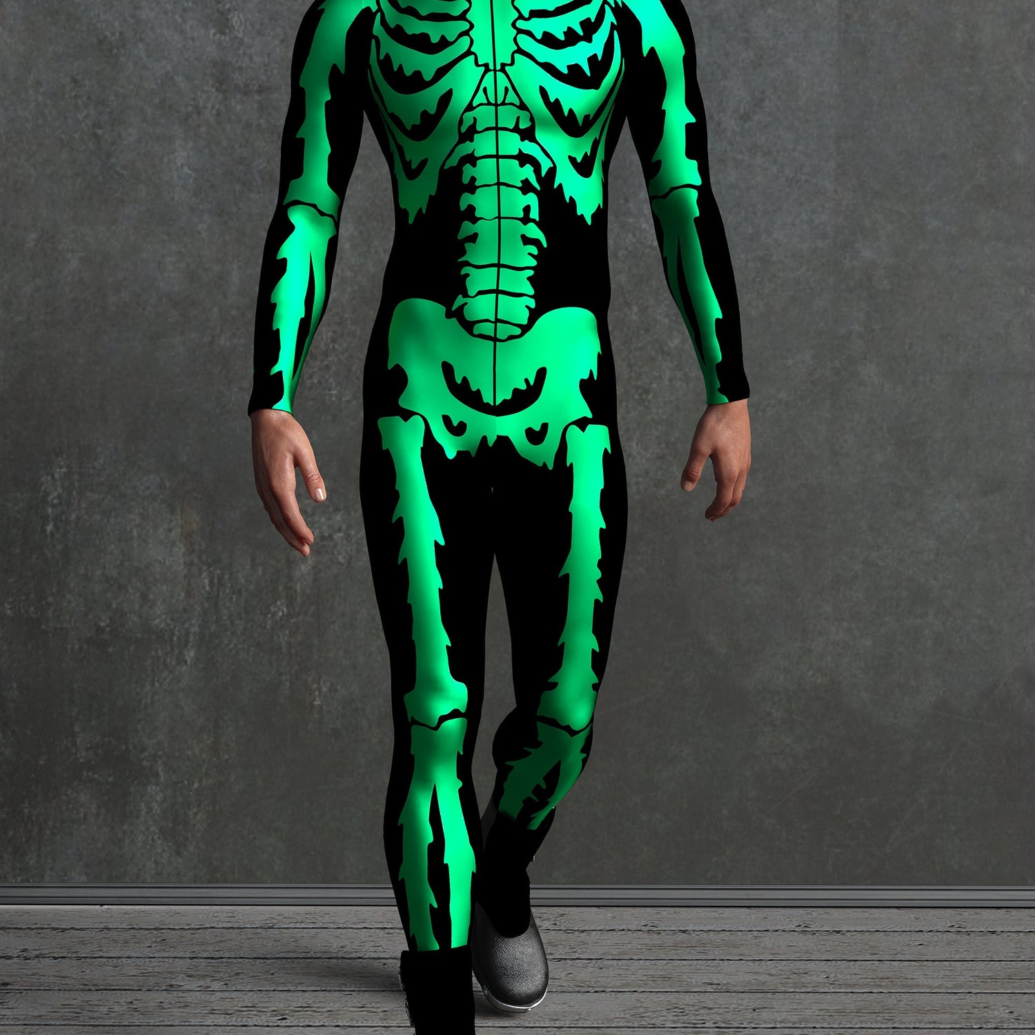 Green Goosebumps Skeleton Male Costume Lycra