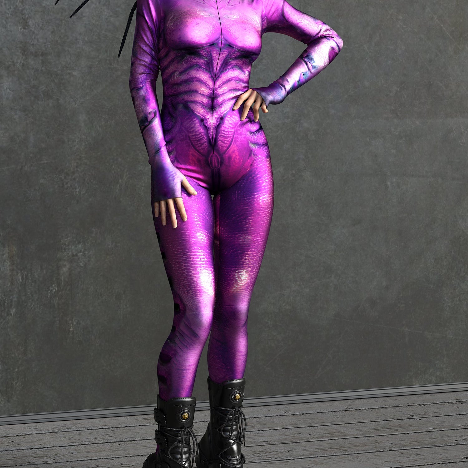 Purple Golden Alien Costume Lycra