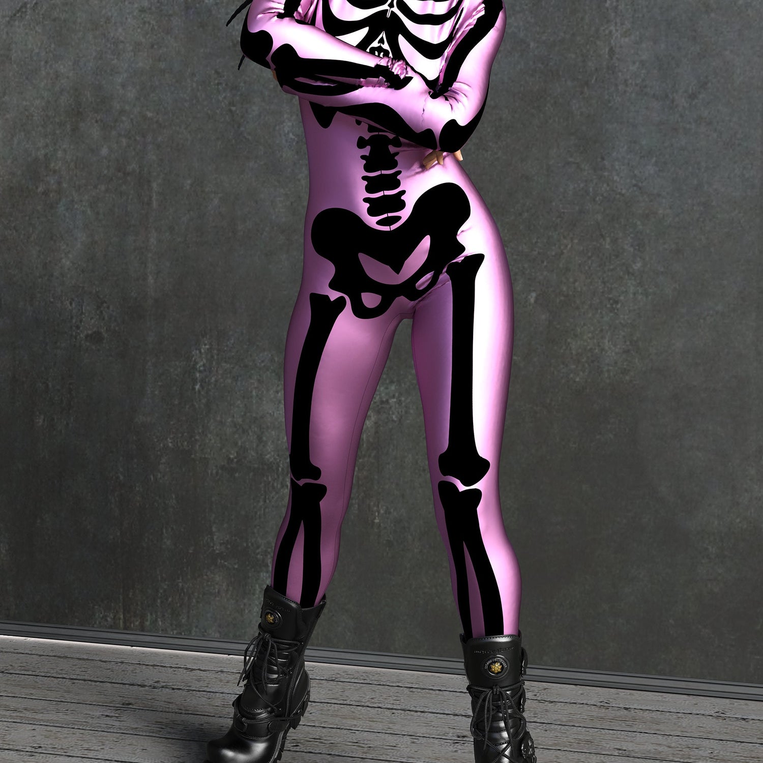 Women Pink n Black Bossy Skeleton Costume