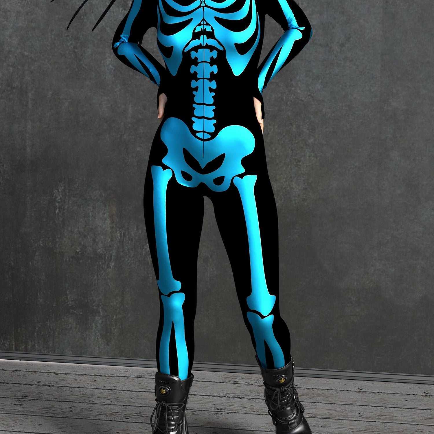 Blue Bossy Skeleton Costume Lycra