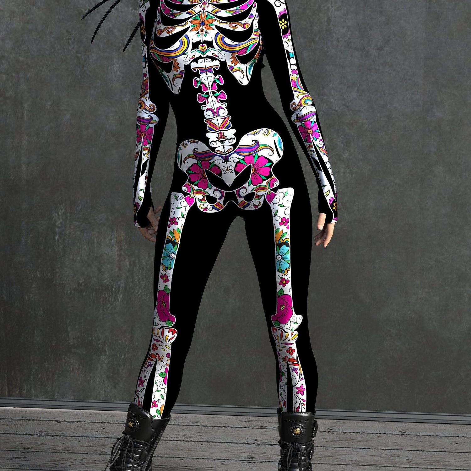 La Muerte Color Skeleton Costume Black, Rainbow