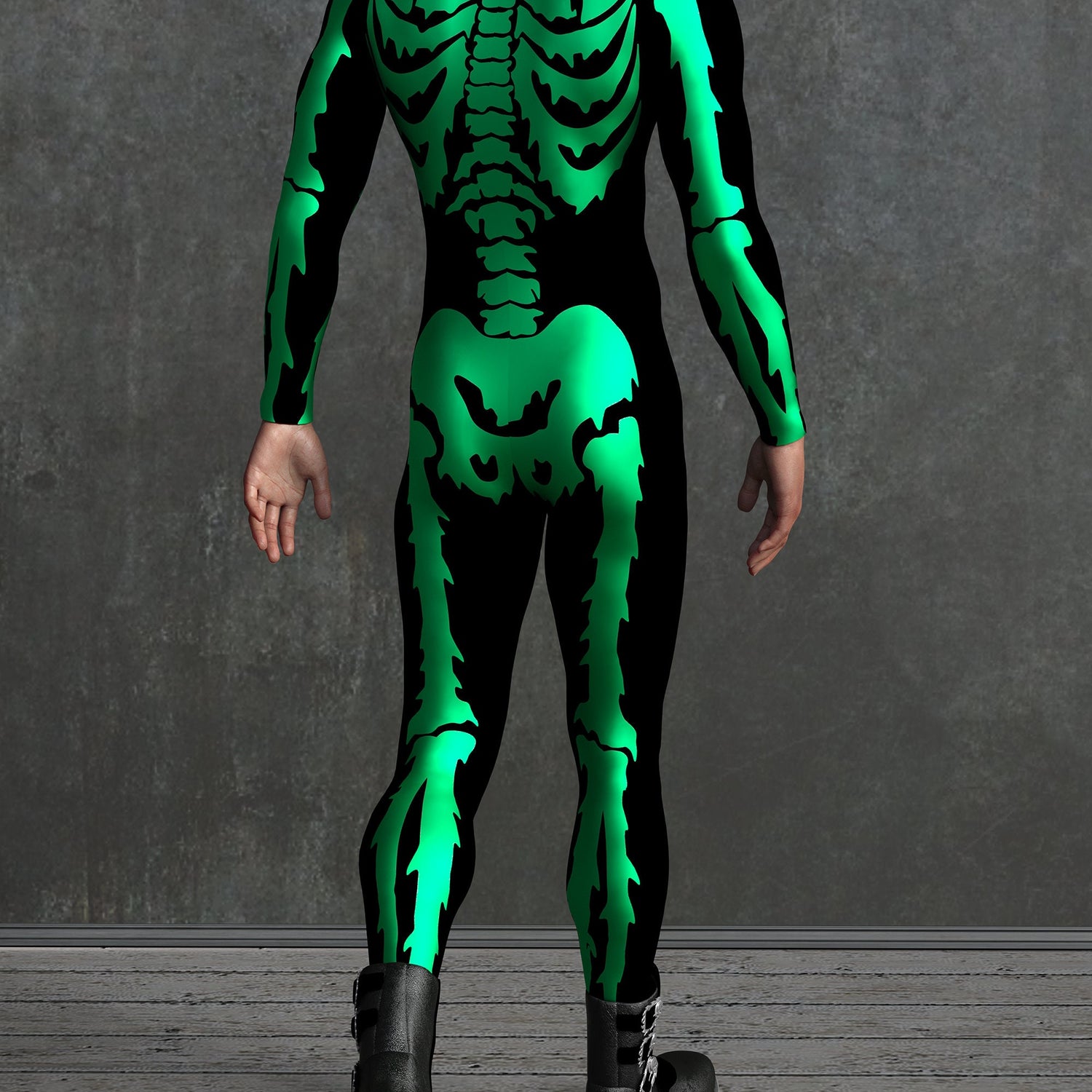 Men Green Goosebumps Skeleton Male Costume