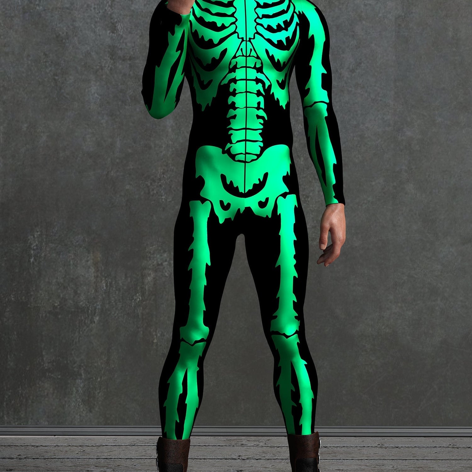 Green Goosebumps Skeleton Male Costume Green