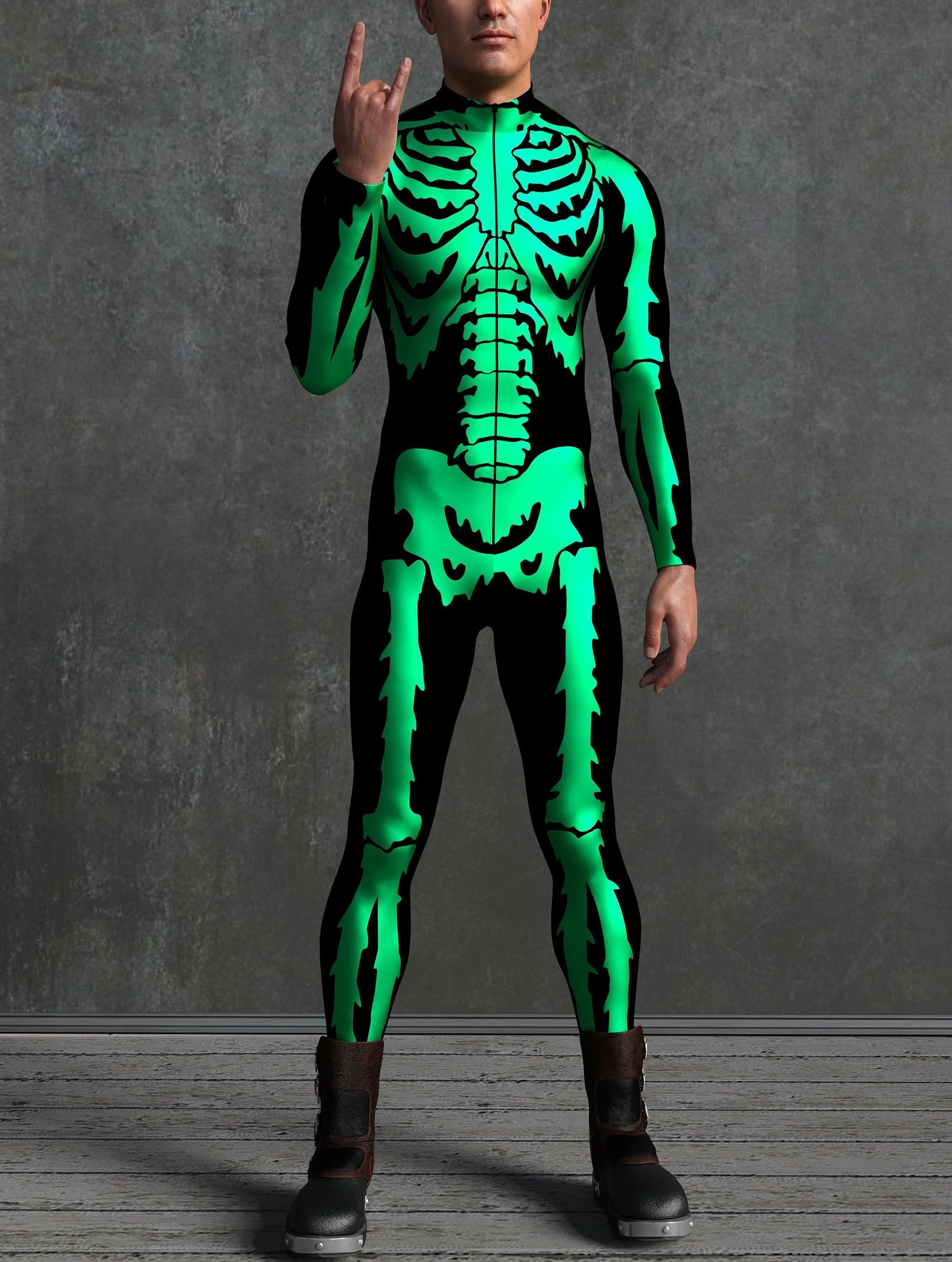 Green Goosebumps Skeleton Male Costume 2