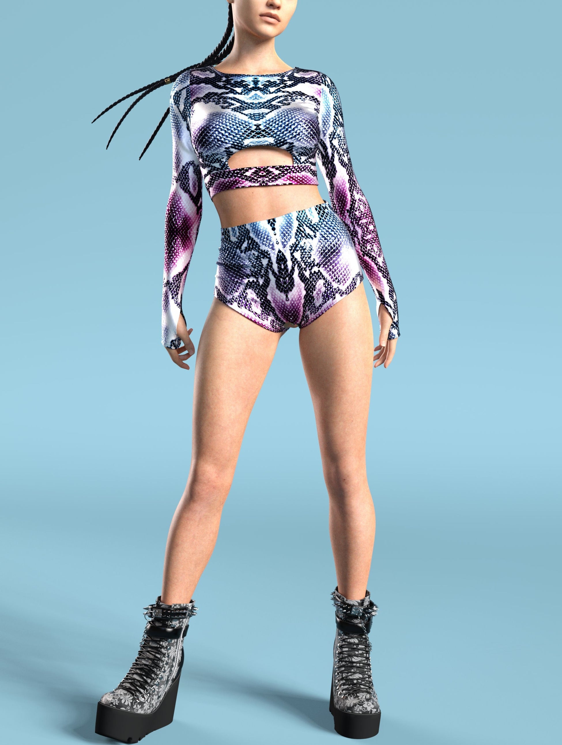 Purple Piton High Waist Shorts 2
