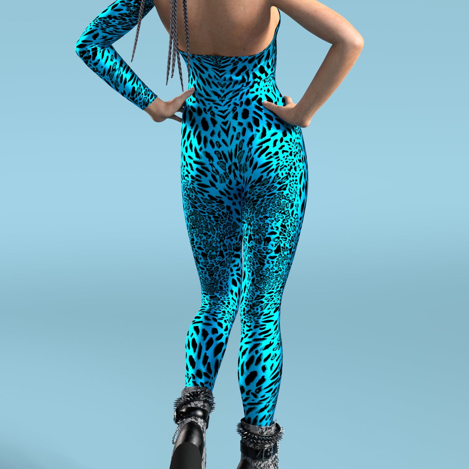 Blue Leopardy Asymmetrical2 Costume Lycra