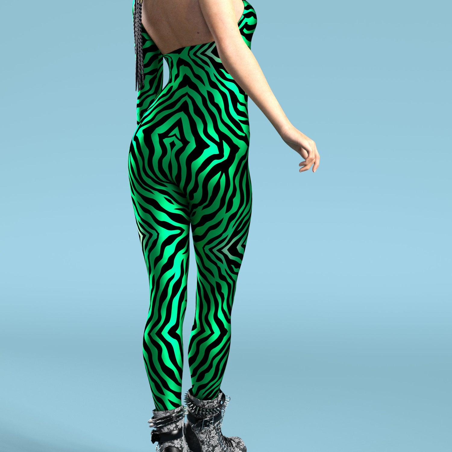 Green Zebry Asymmetrical2 Costume Lycra