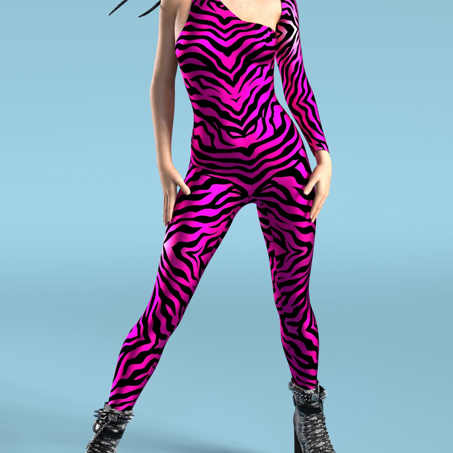 Pink Zebry Asymmetrical2 Costume Lycra