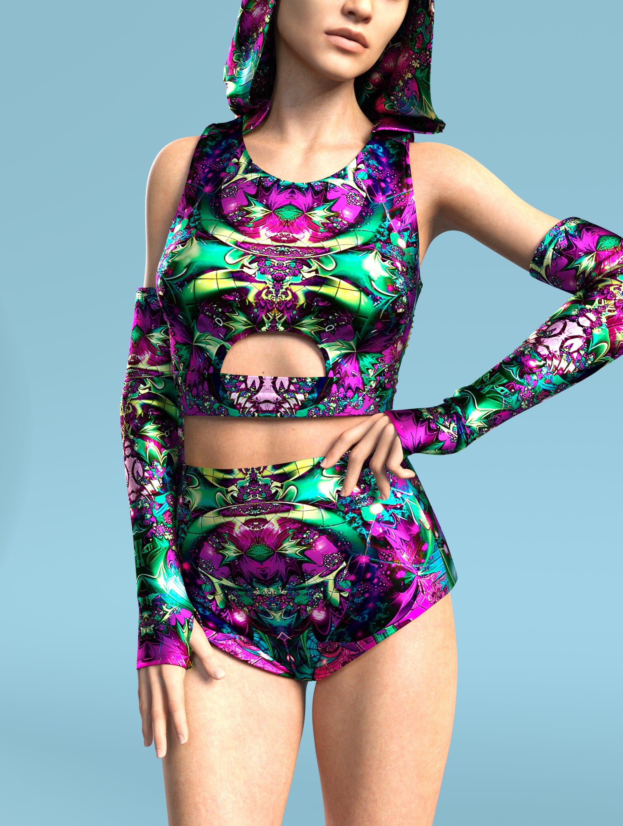 Nebula Chaos Green Hooded Set