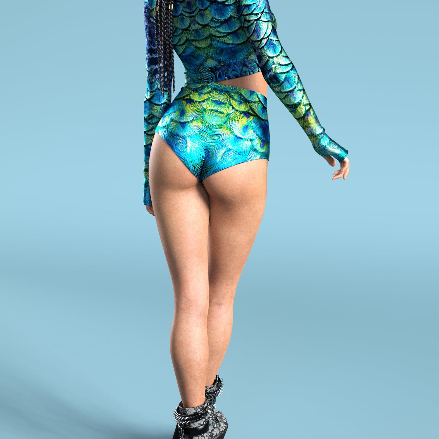 Peekok High Waist Shorts Blue