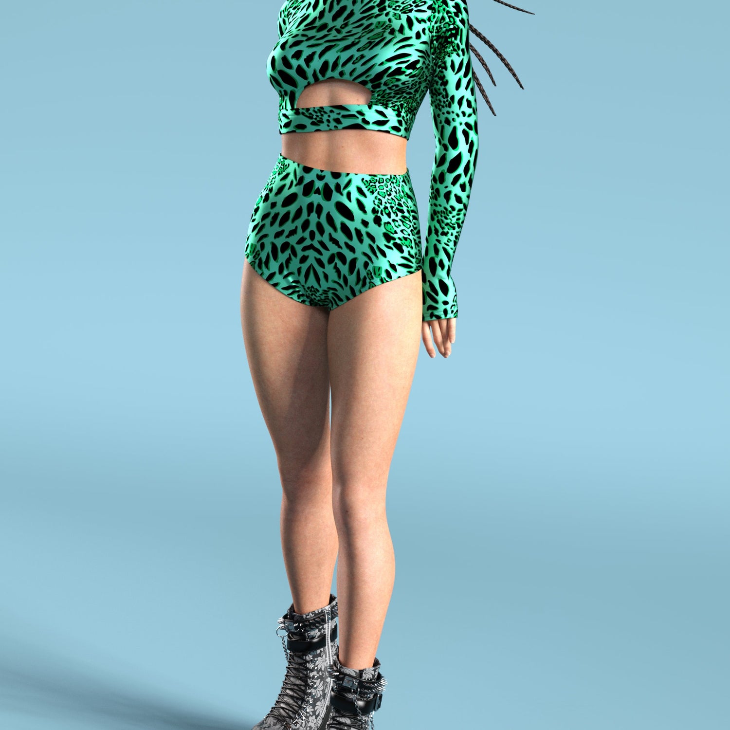Green Leopardy Long Belt Top Green