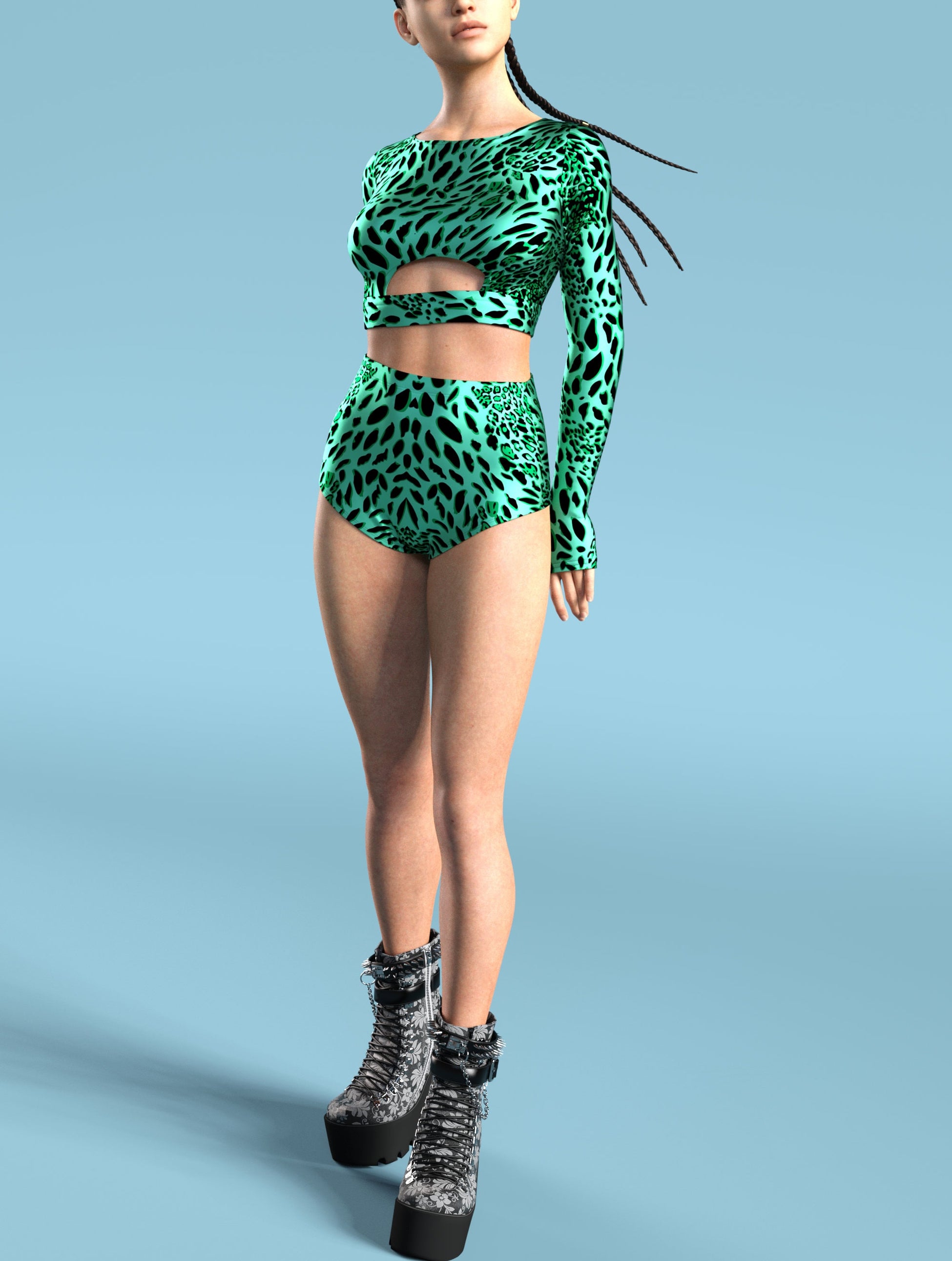 Green Leopardy High Waist Shorts 2