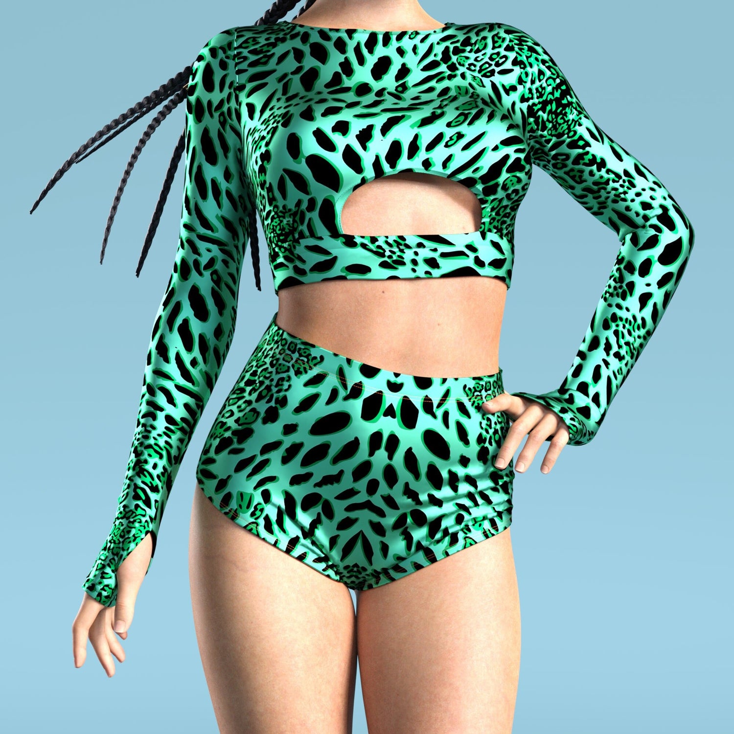 Green Leopardy Long Belt Top