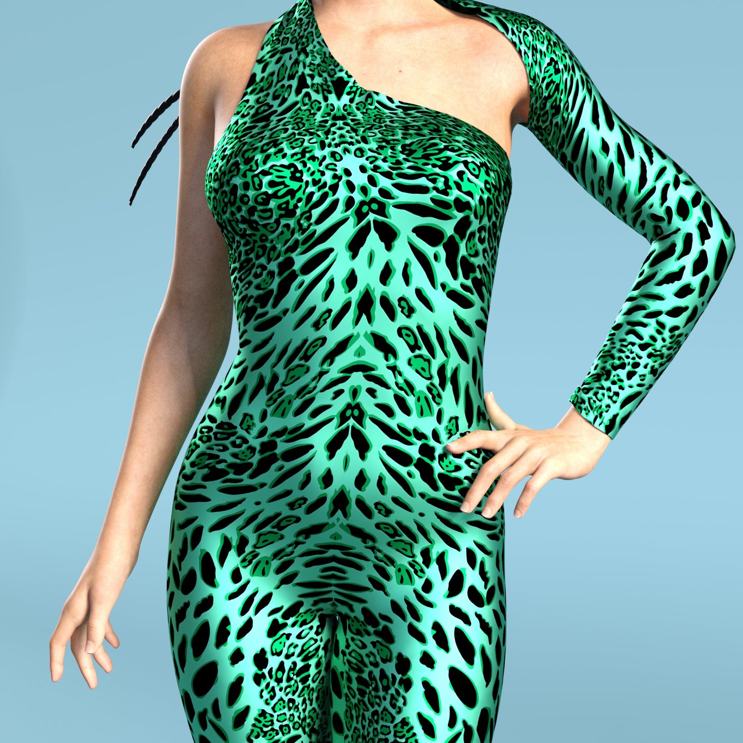 Green Leopardy Asymmetrical2 Costume Lycra
