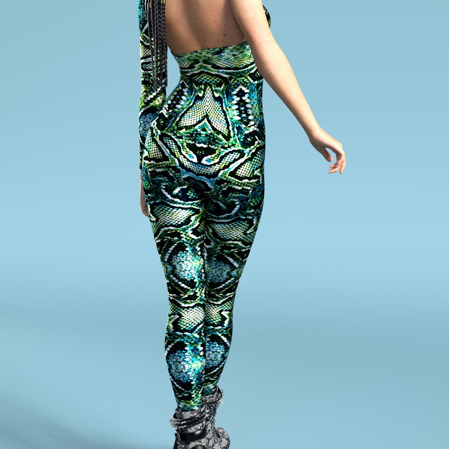 Green Anaconda Asymmetrical2 Costume Lycra