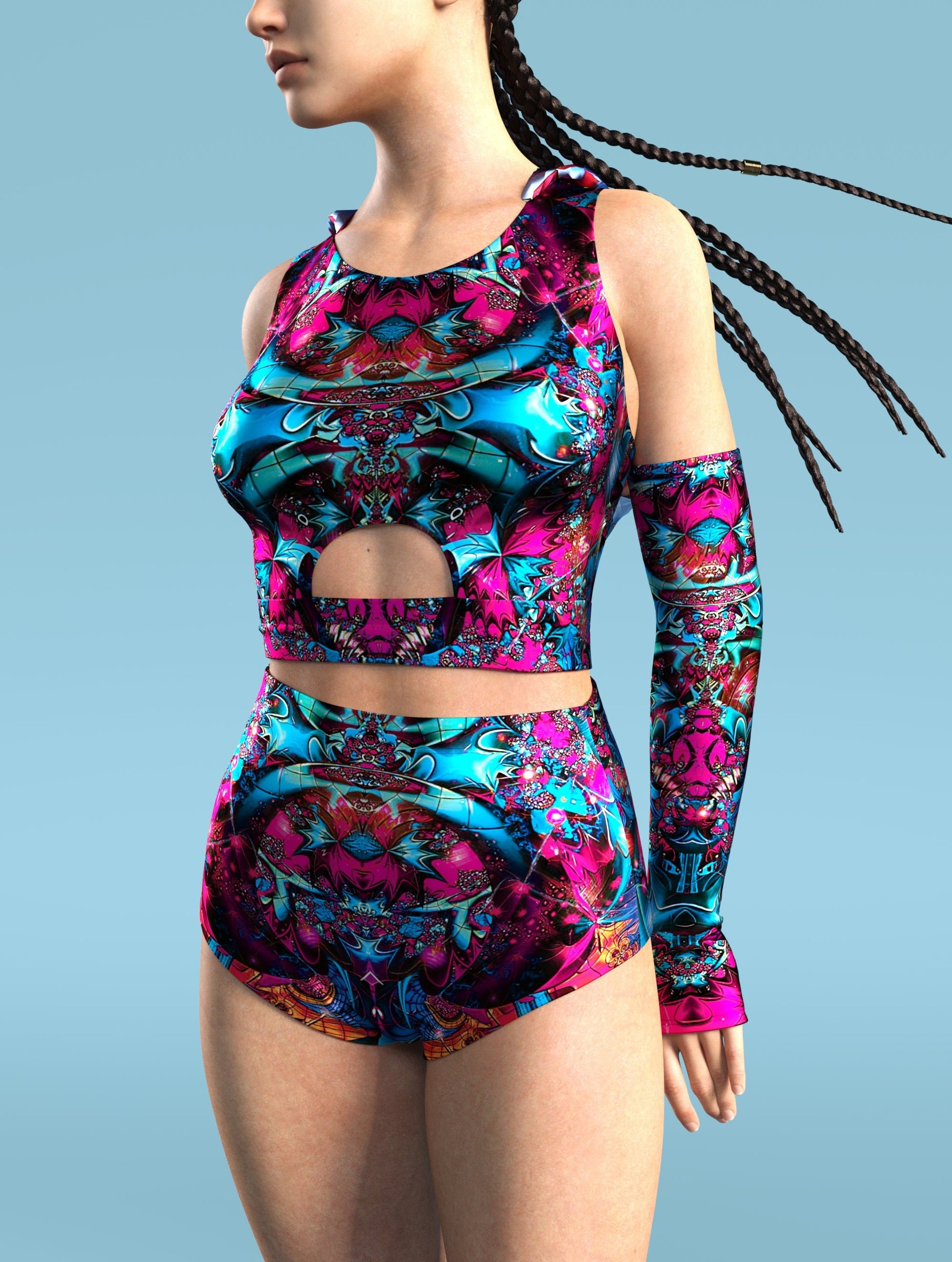 Nebula Chaos Blue High Waist Shorts 1