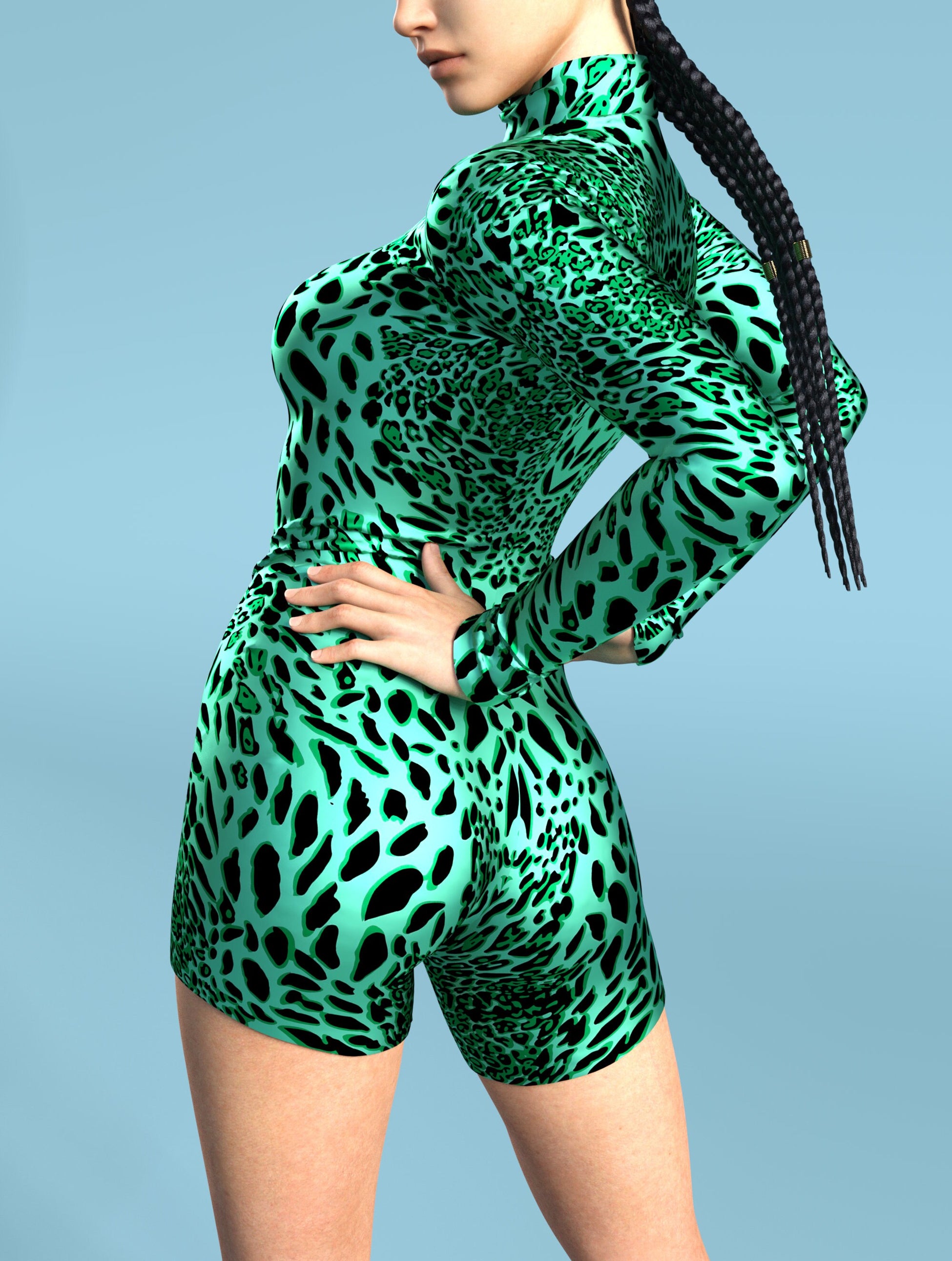 Green Leopardy Biker Costume 2