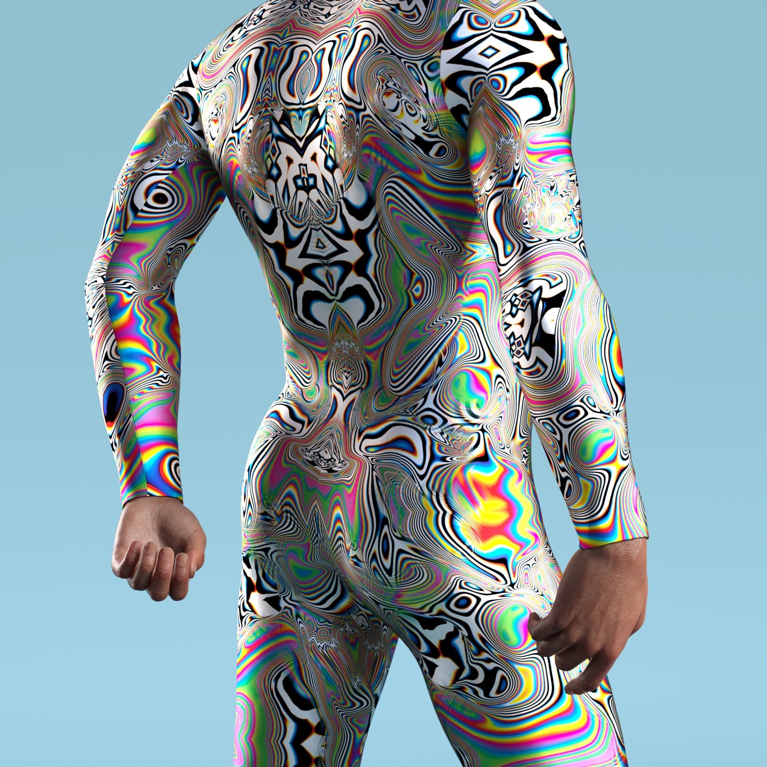 Universe Glitch Male Costume Silver, Rainbow