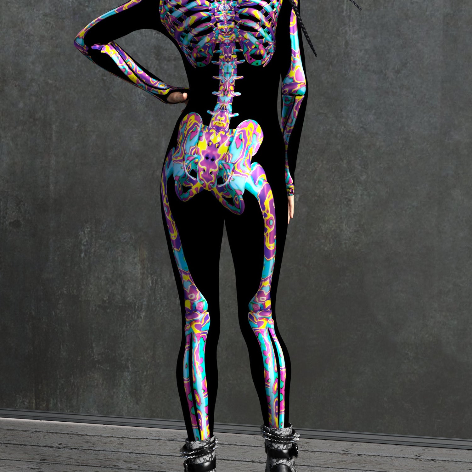Psy Candy Skeleton Costume Purple