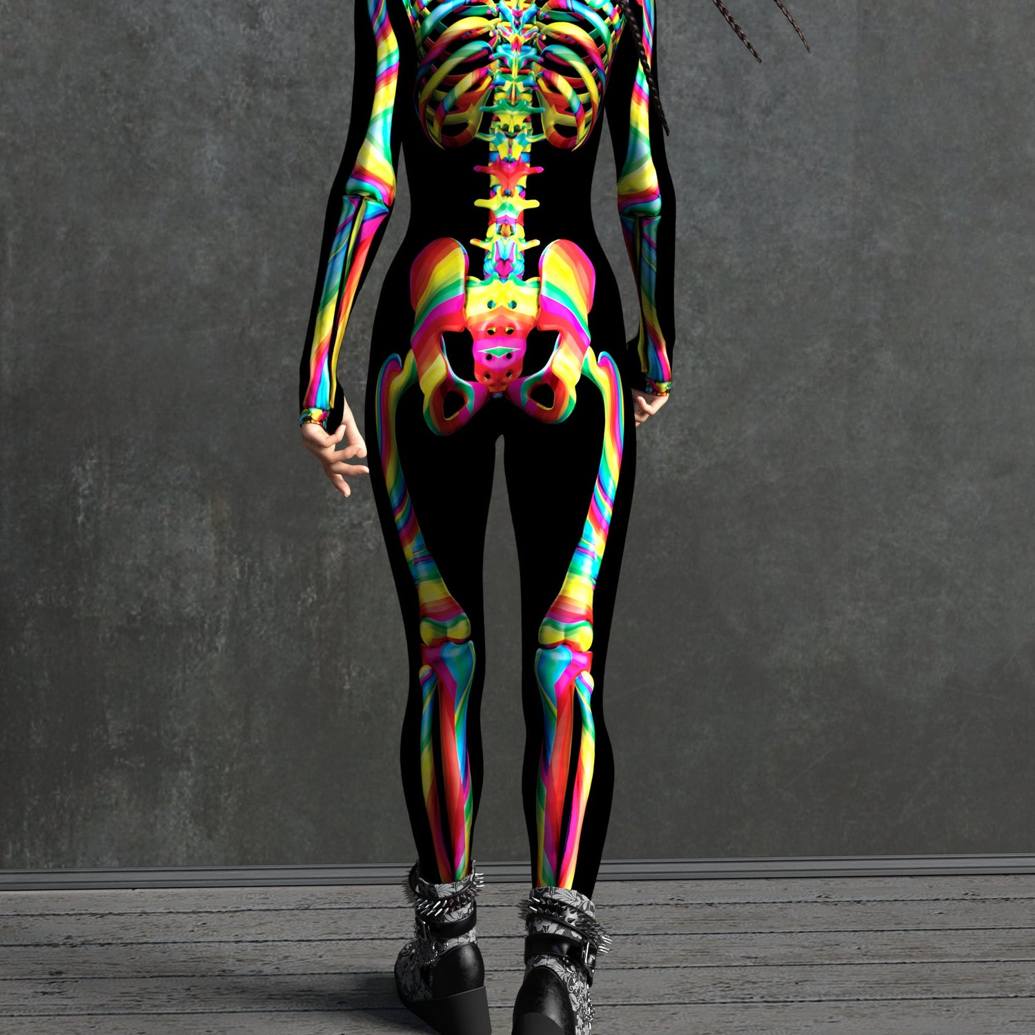 Rainbow Skeleton Costume Black, Rainbow