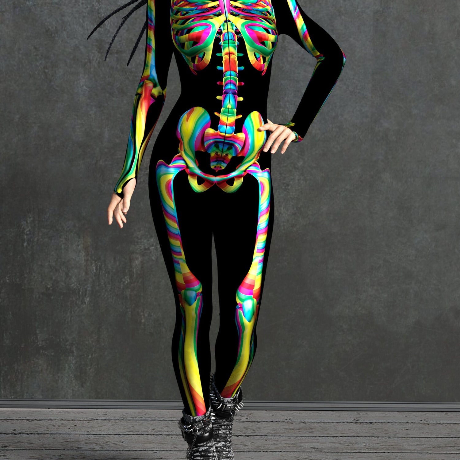 Rainbow Skeleton Costume Lycra