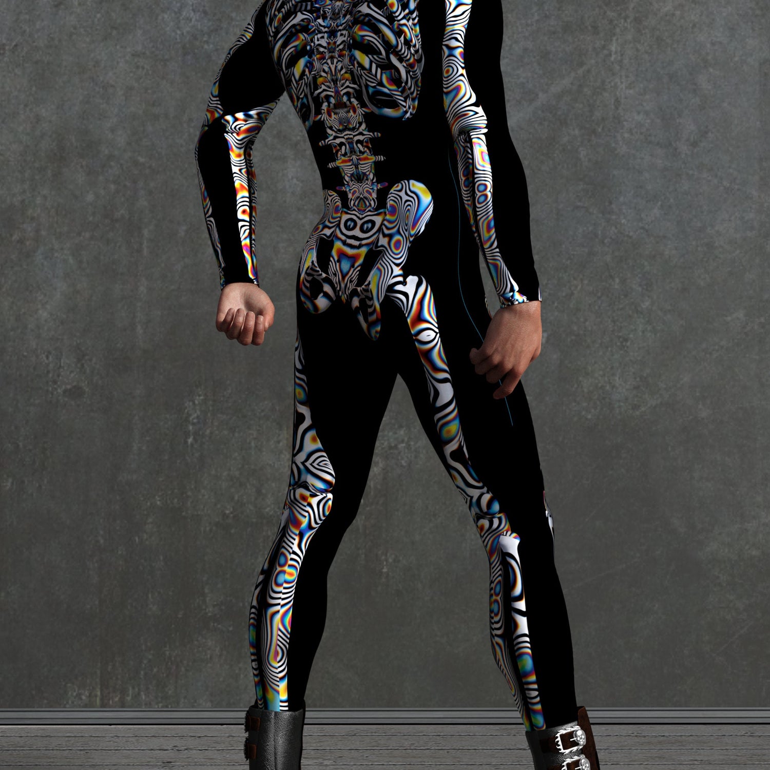 Universe Glitch Skeleton Male Costume Black, Rainbow