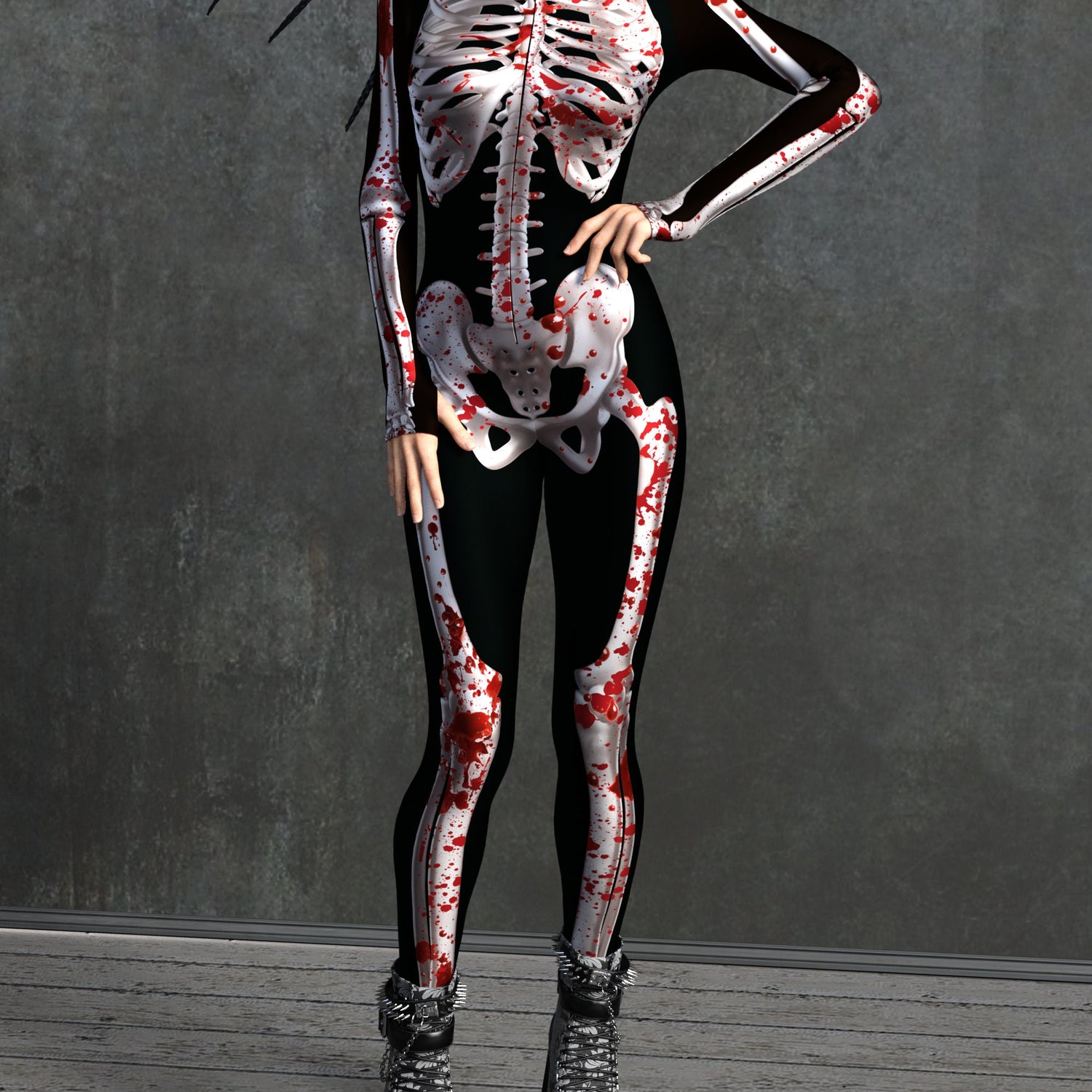 Blood Skeleton Costume Black, Silver