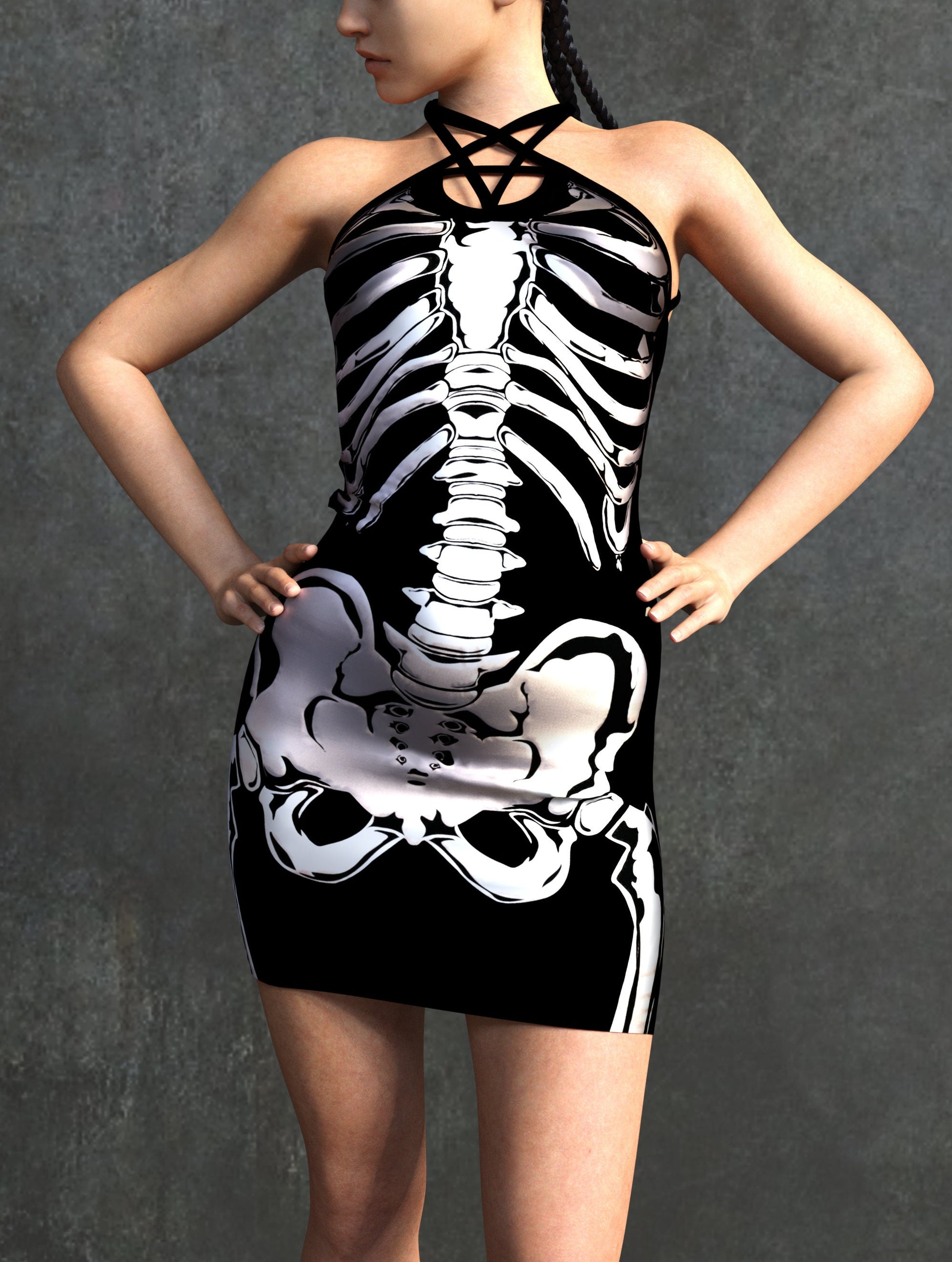 White Skeleton Pentagram Dress 1