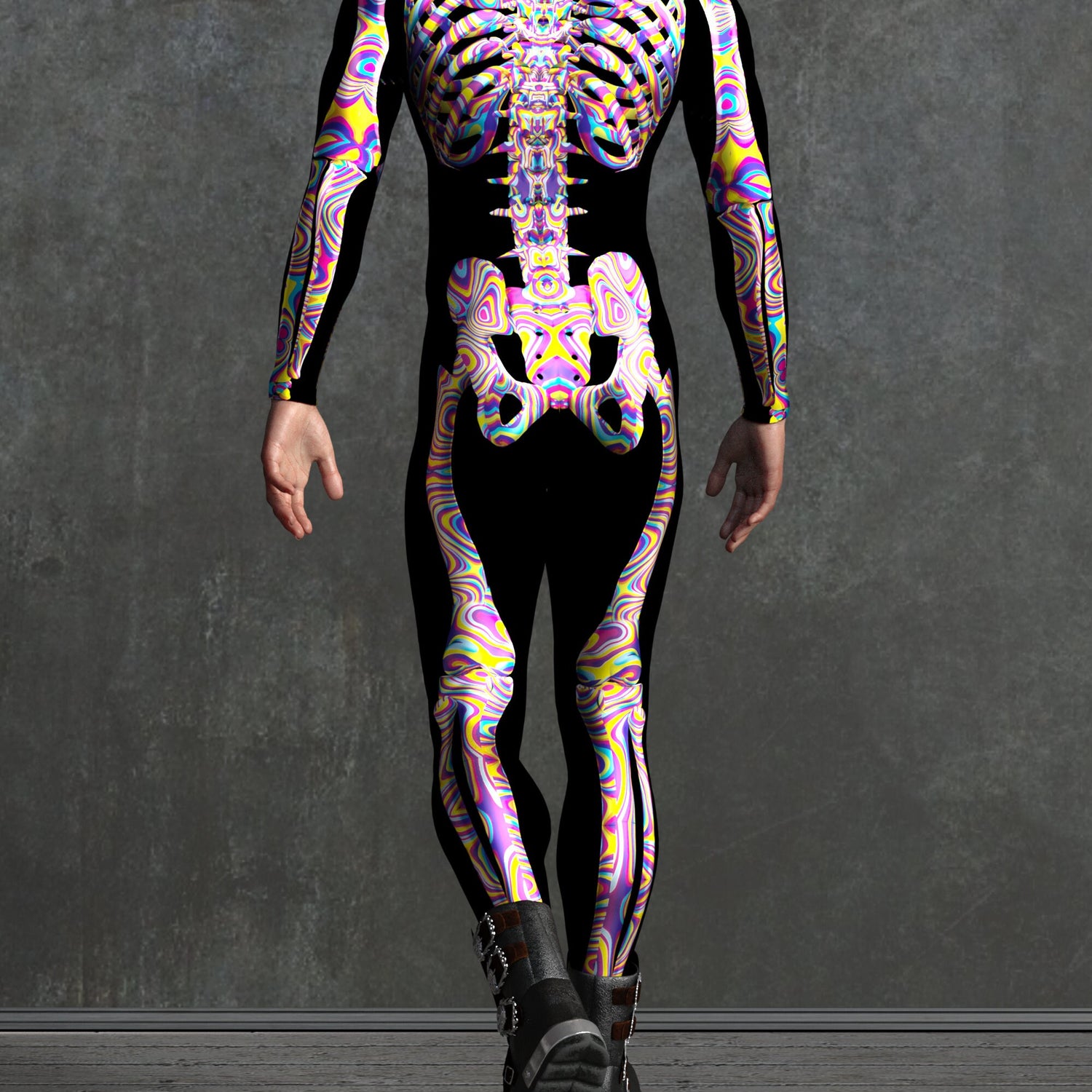 Candy Liquid Skeleton Male Costume Black, Pink, Yellow