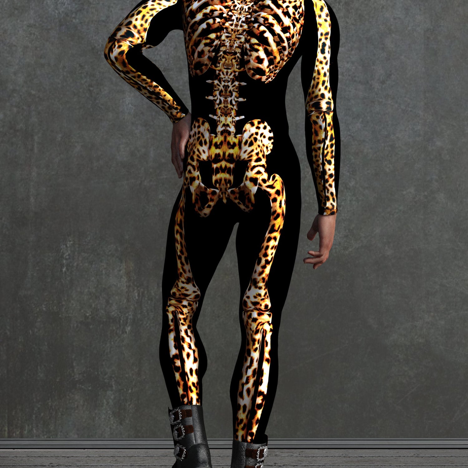 Leopard Skeleton Male Costume Black