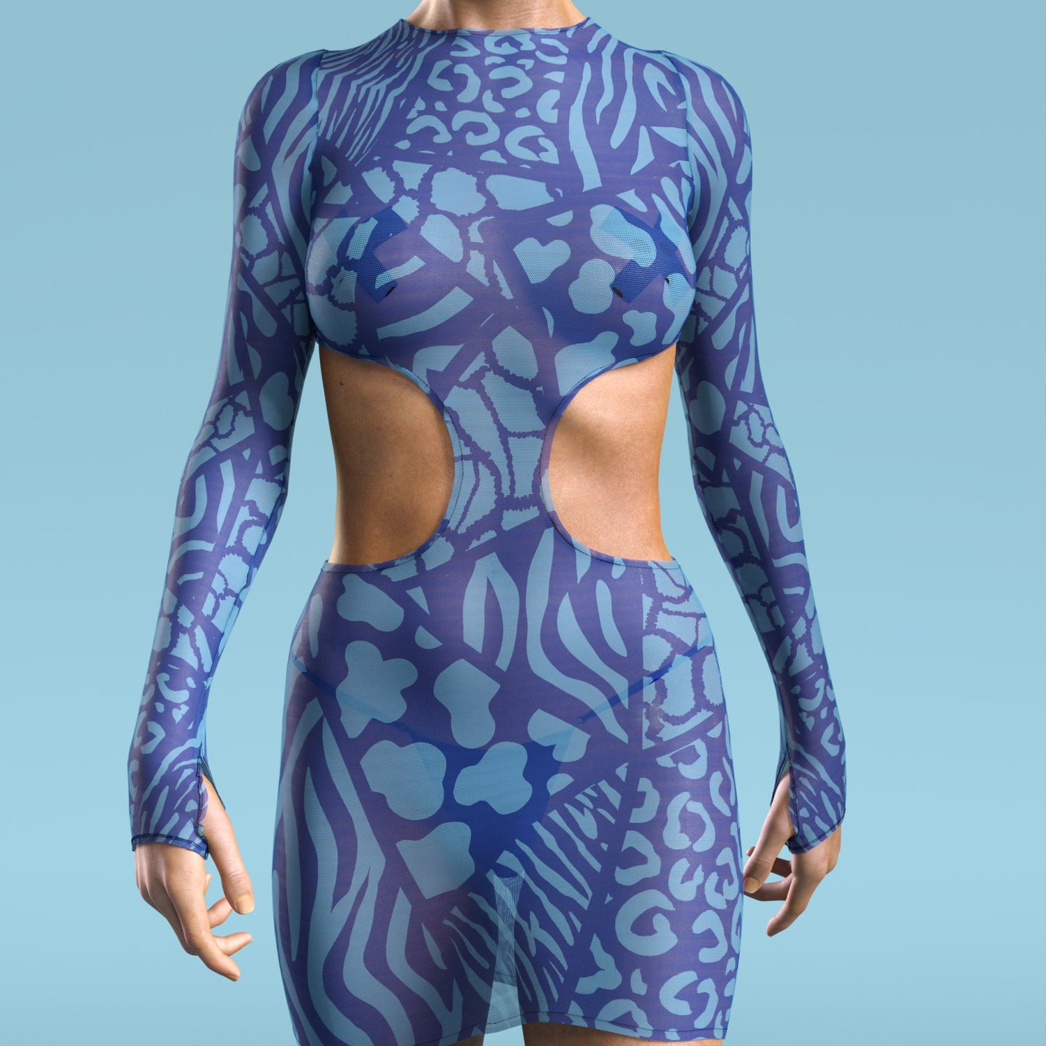 Blue Wilderness Mesh Side-Cutout Dress Mesh