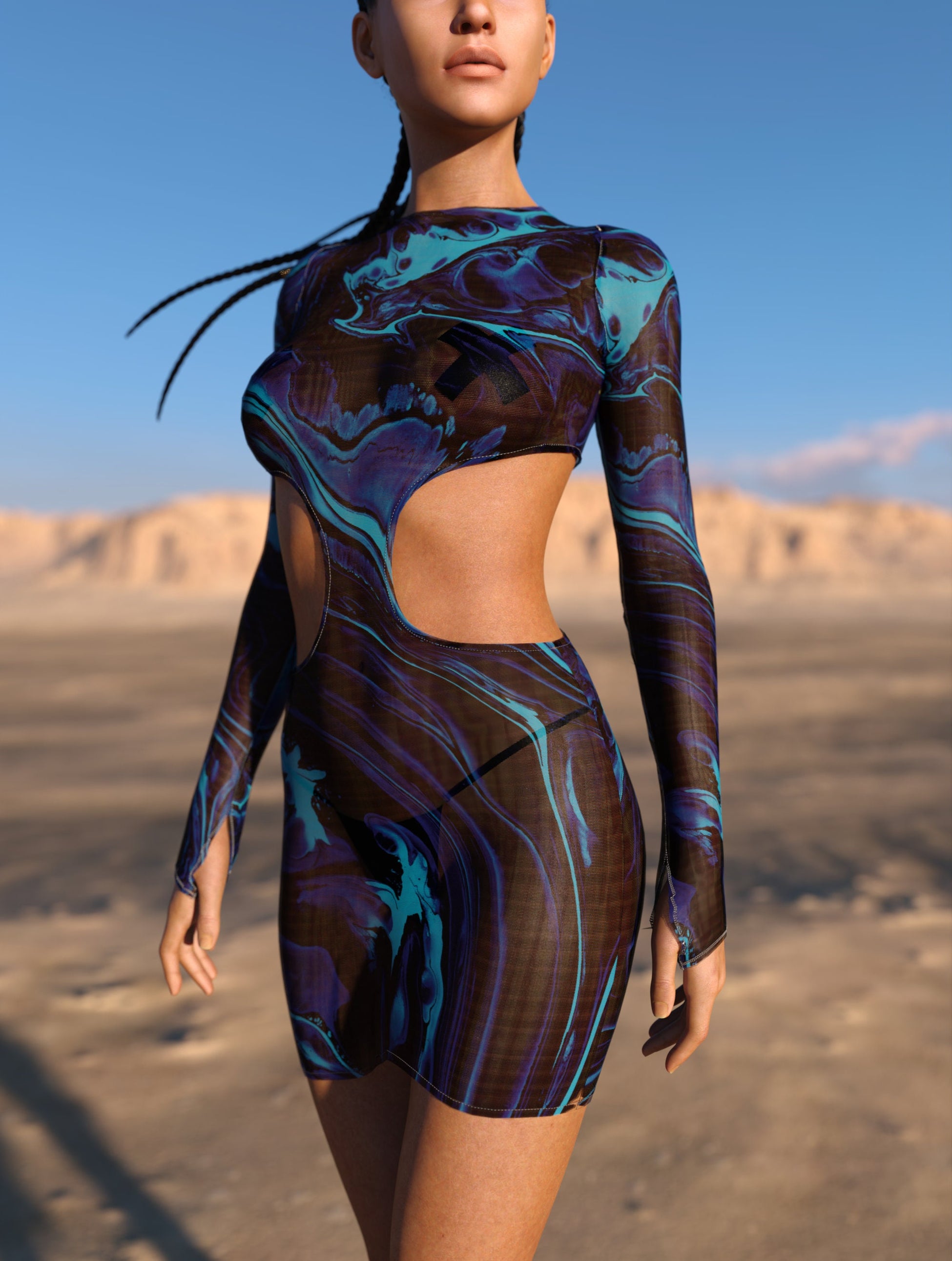 Bold Creature Mesh Side-Cutout Dress 1