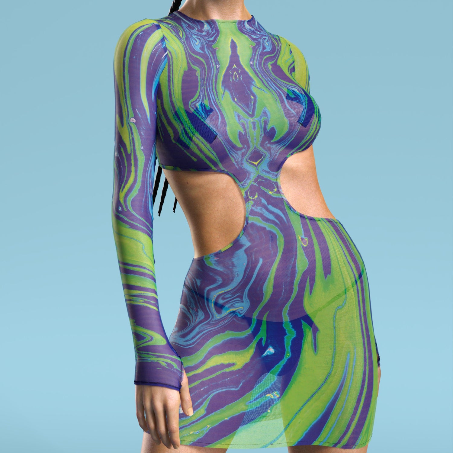 Chushy Mesh Side-Cutout Dress Mesh