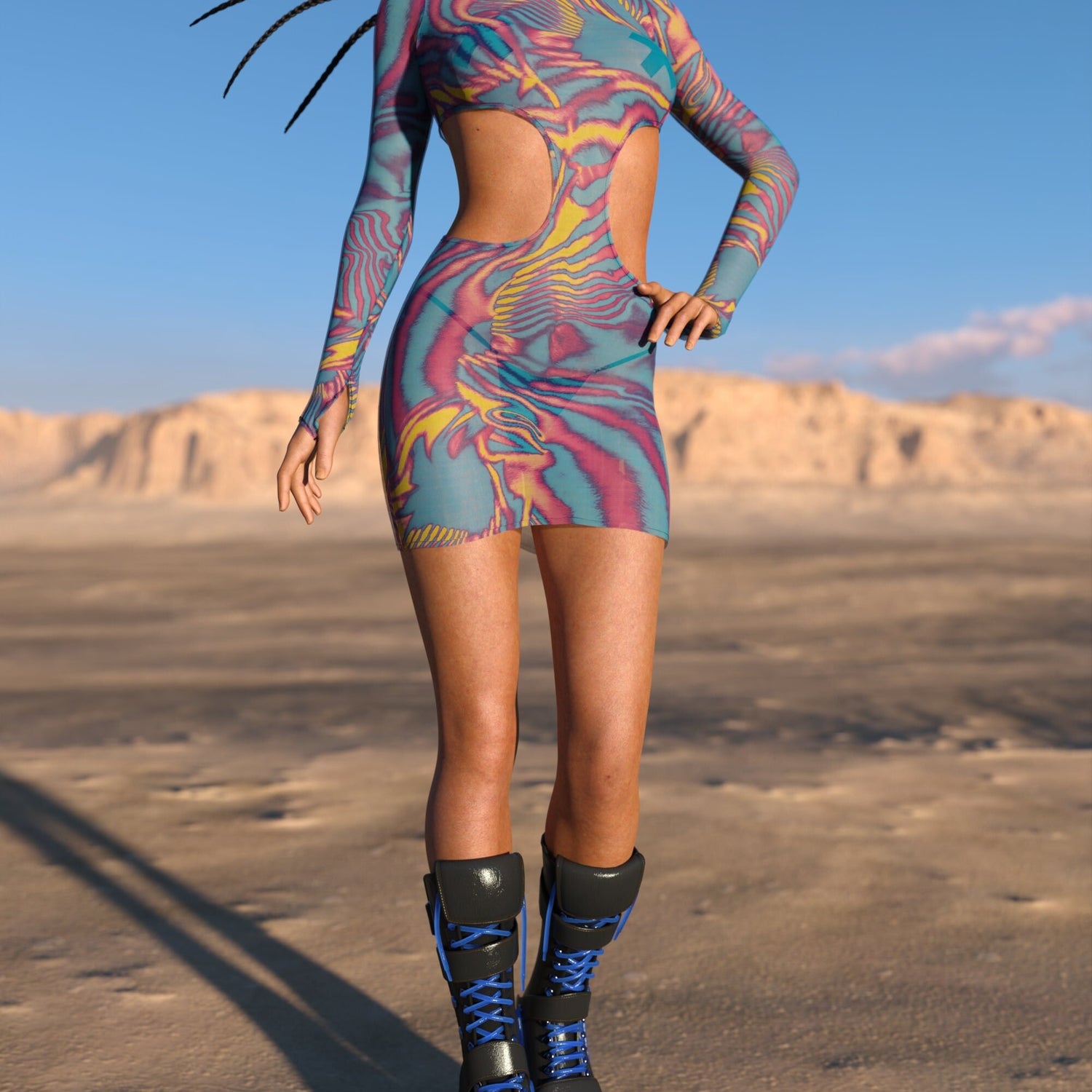 Tempest Mesh Side-Cutout Dress Blue
