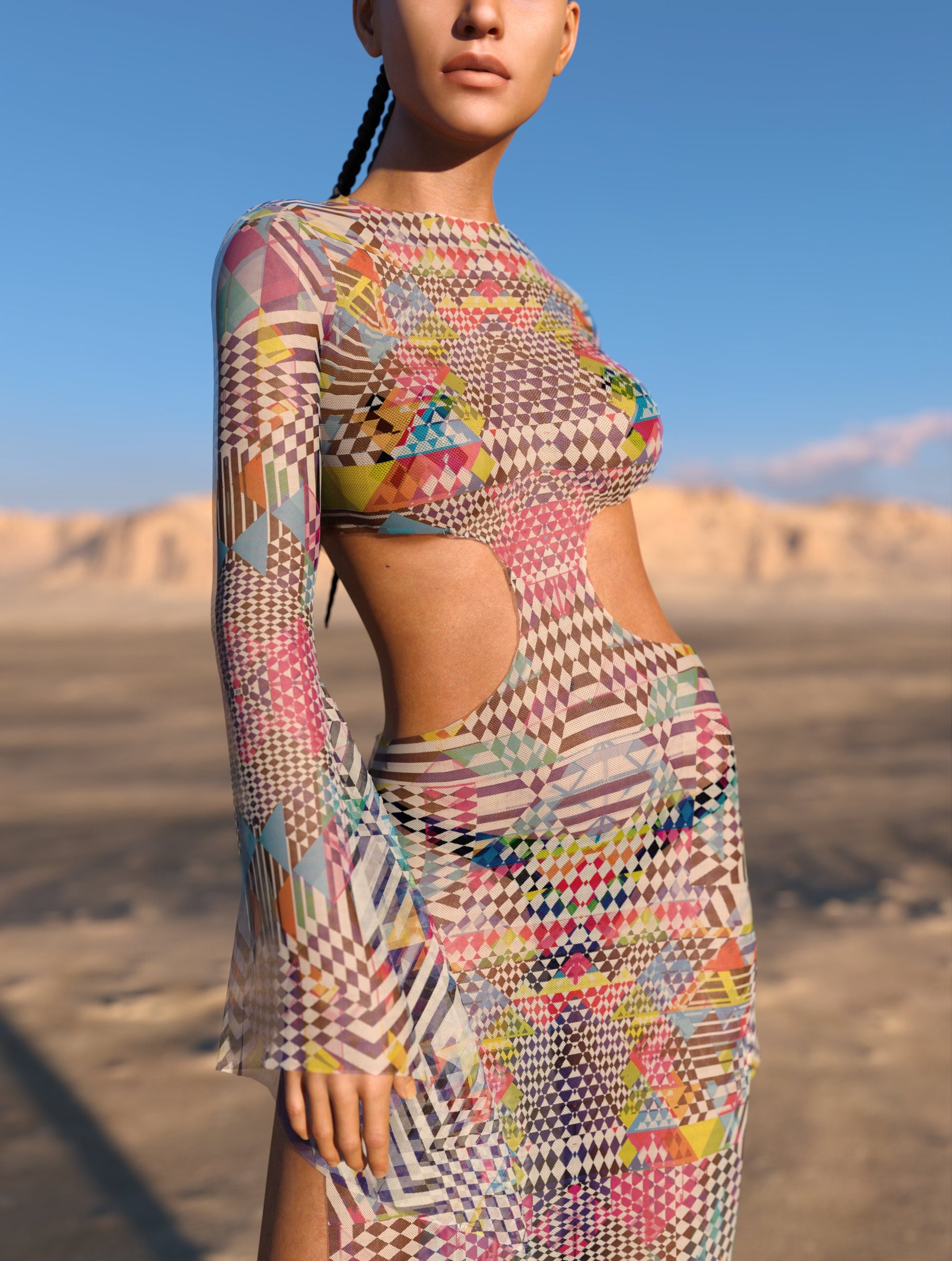 Exalted Mesh Side-Cutout Long Dress 1