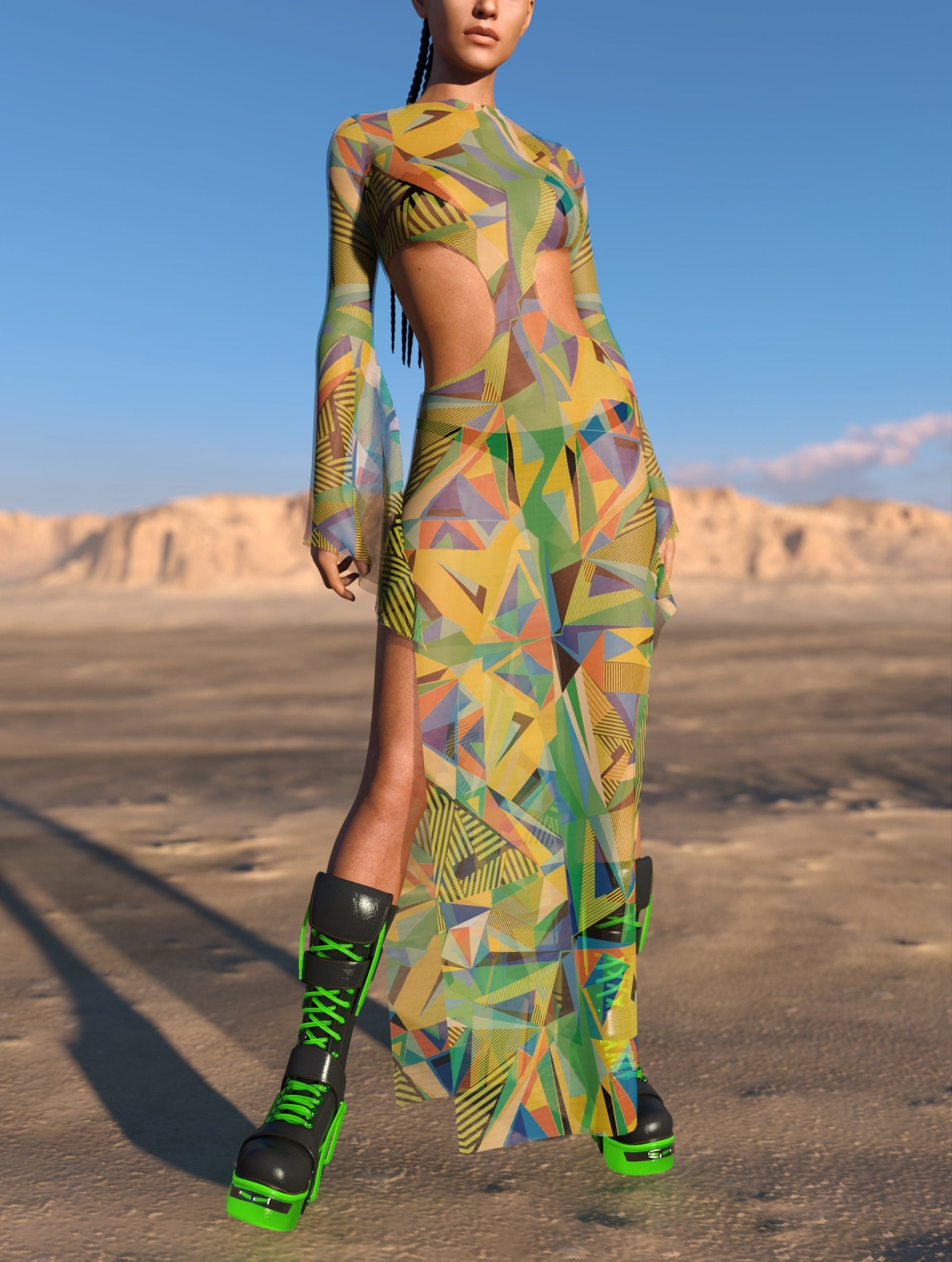 Jade Behemoth Mesh Side-Cutout Long Dress 2