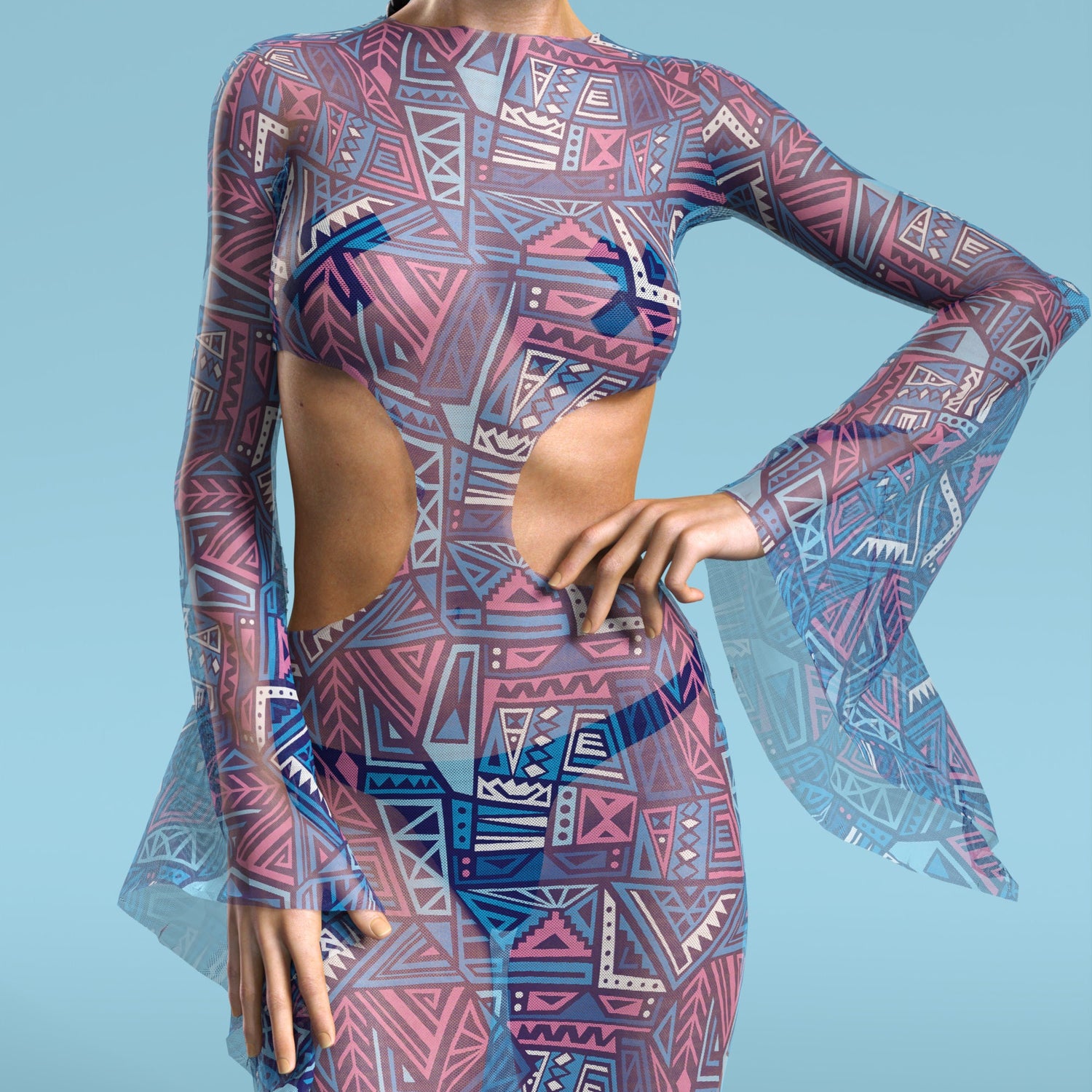 Fortuna Mesh Side-Cutout Long Dress Mesh