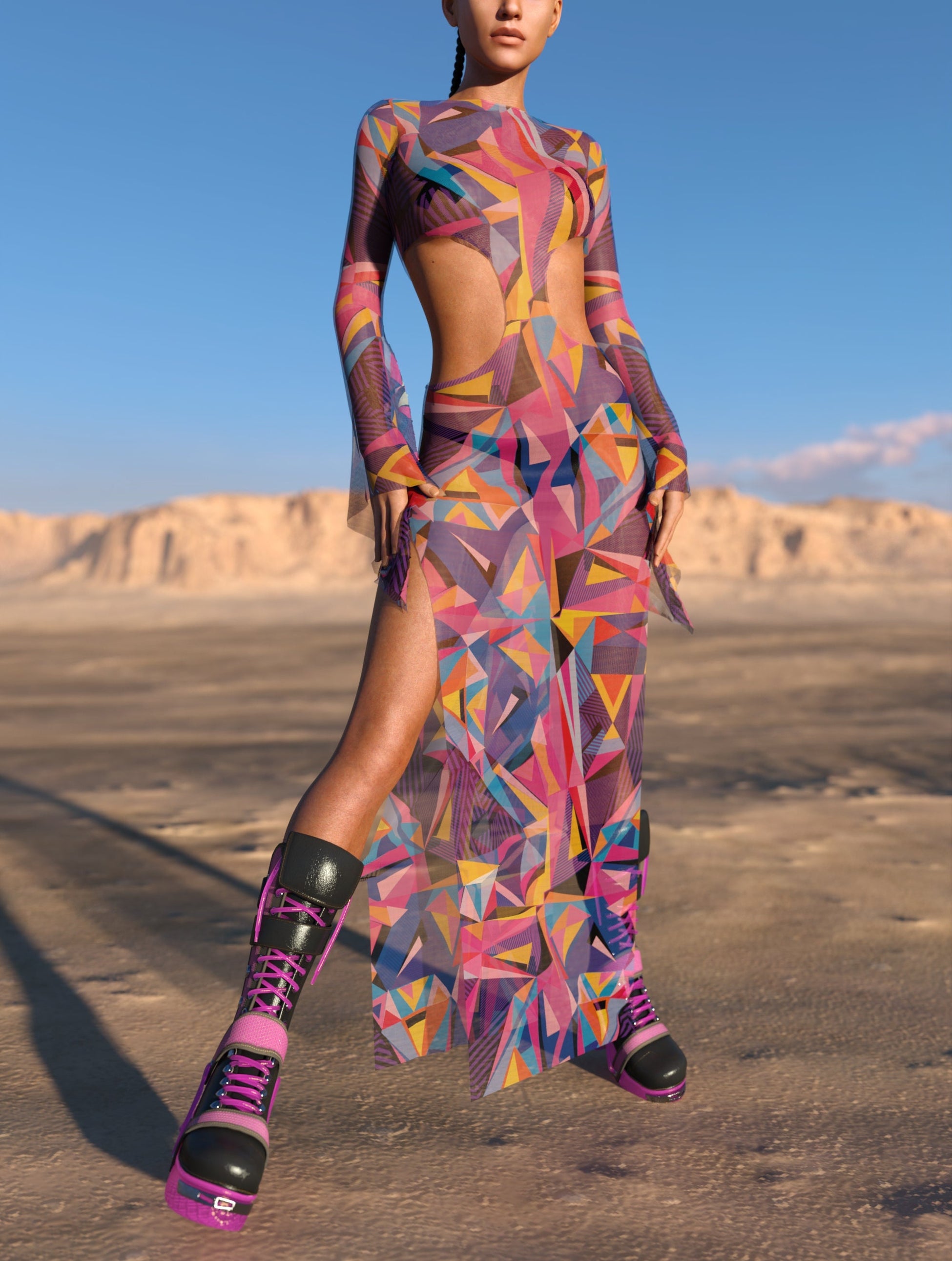 Violet Behemoth Mesh Side-Cutout Long Dress 2