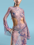 Onirique Mesh Side-Cutout Long Dress
