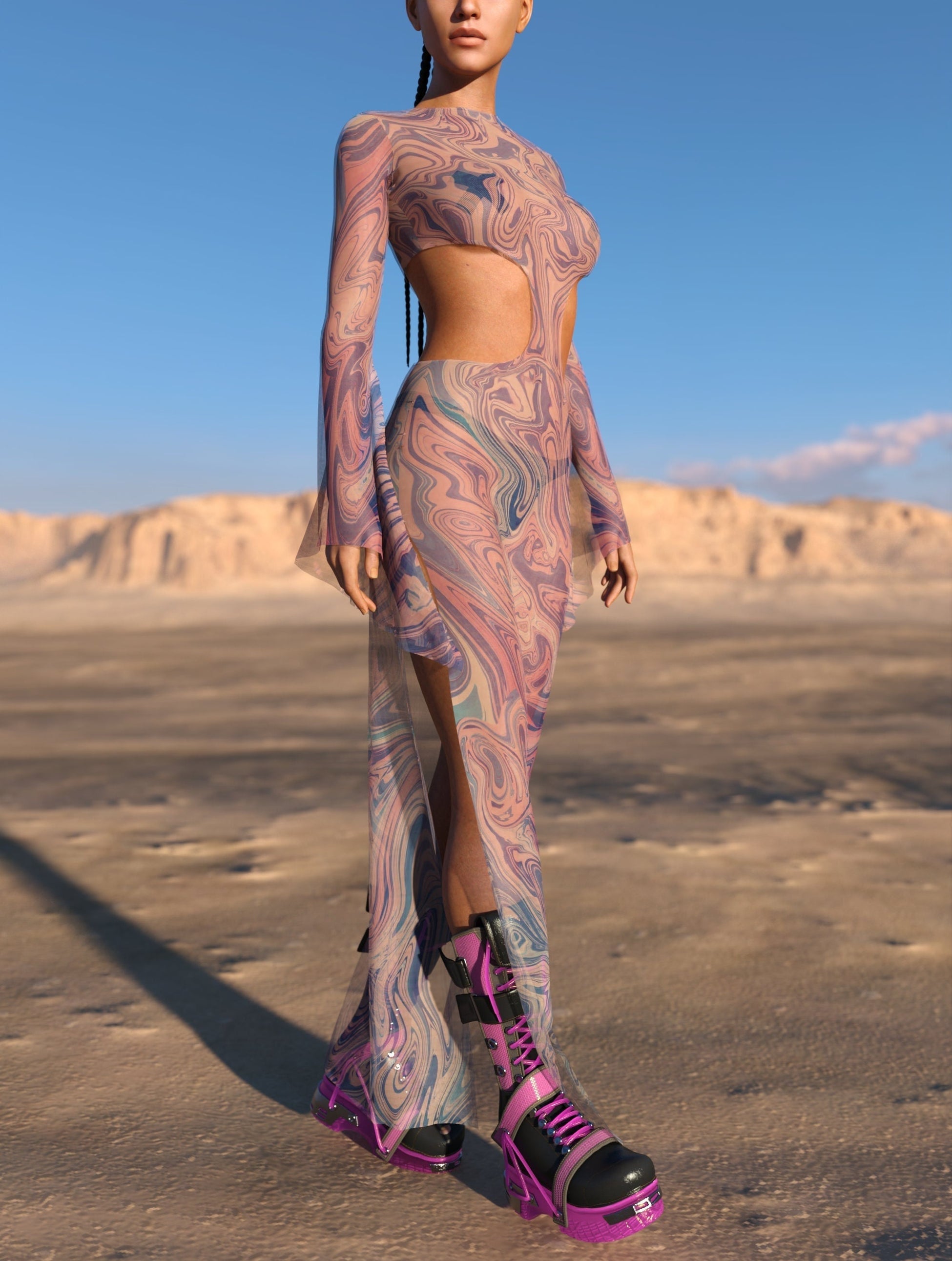 Onirique Mesh Side-Cutout Long Dress 2